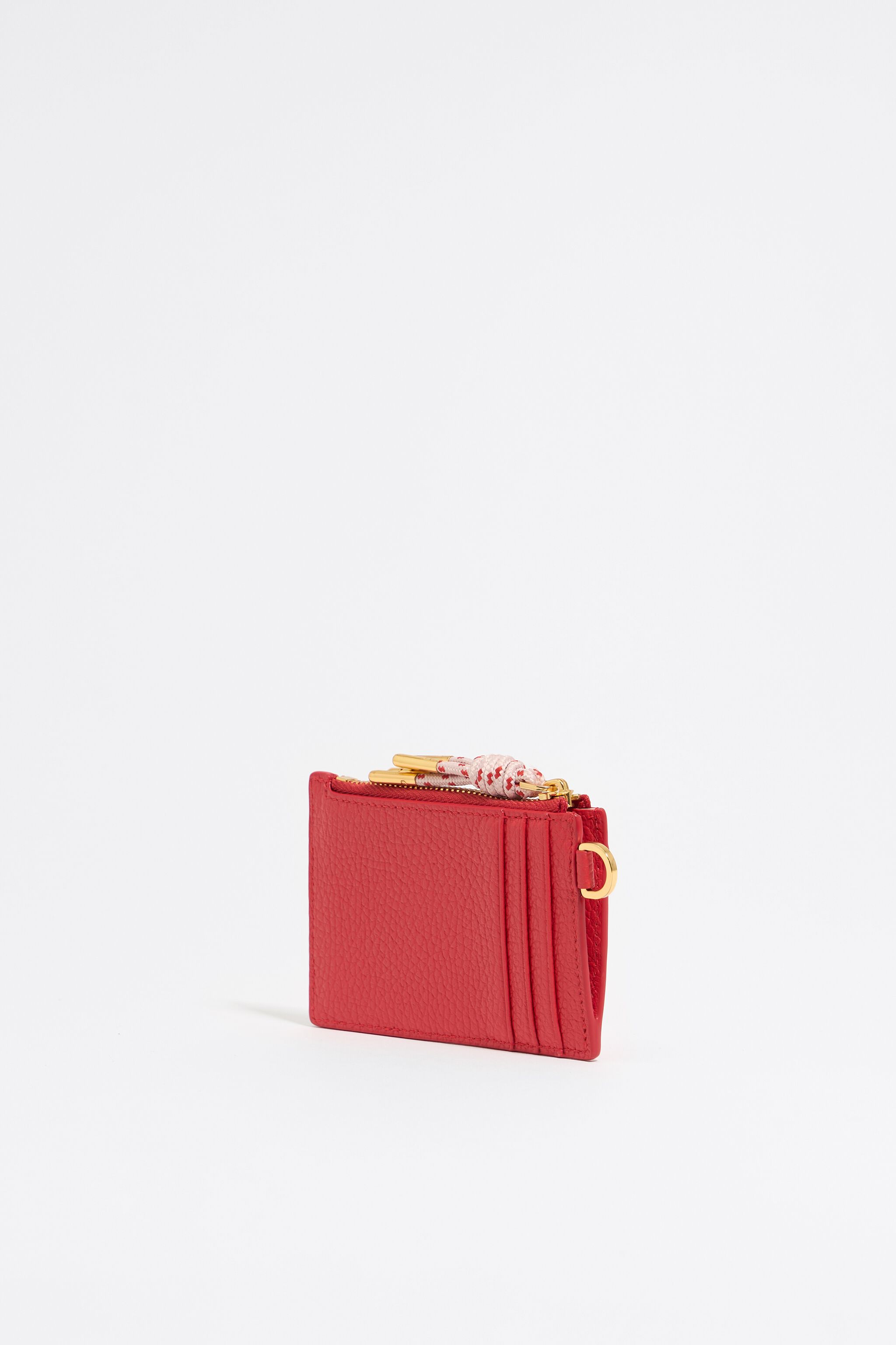 Poppy red leather card holder