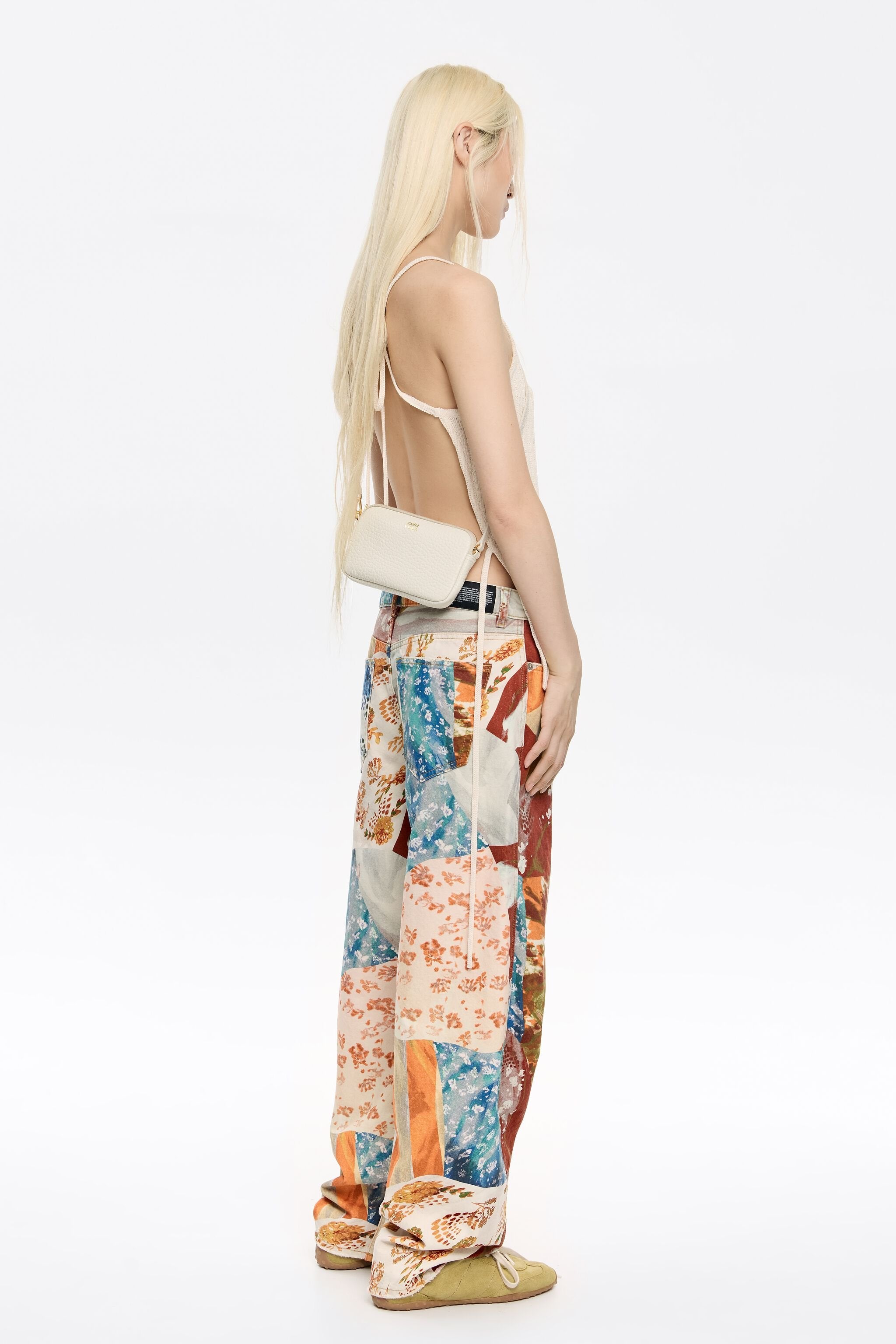 Mini off-white leather crossbody bag