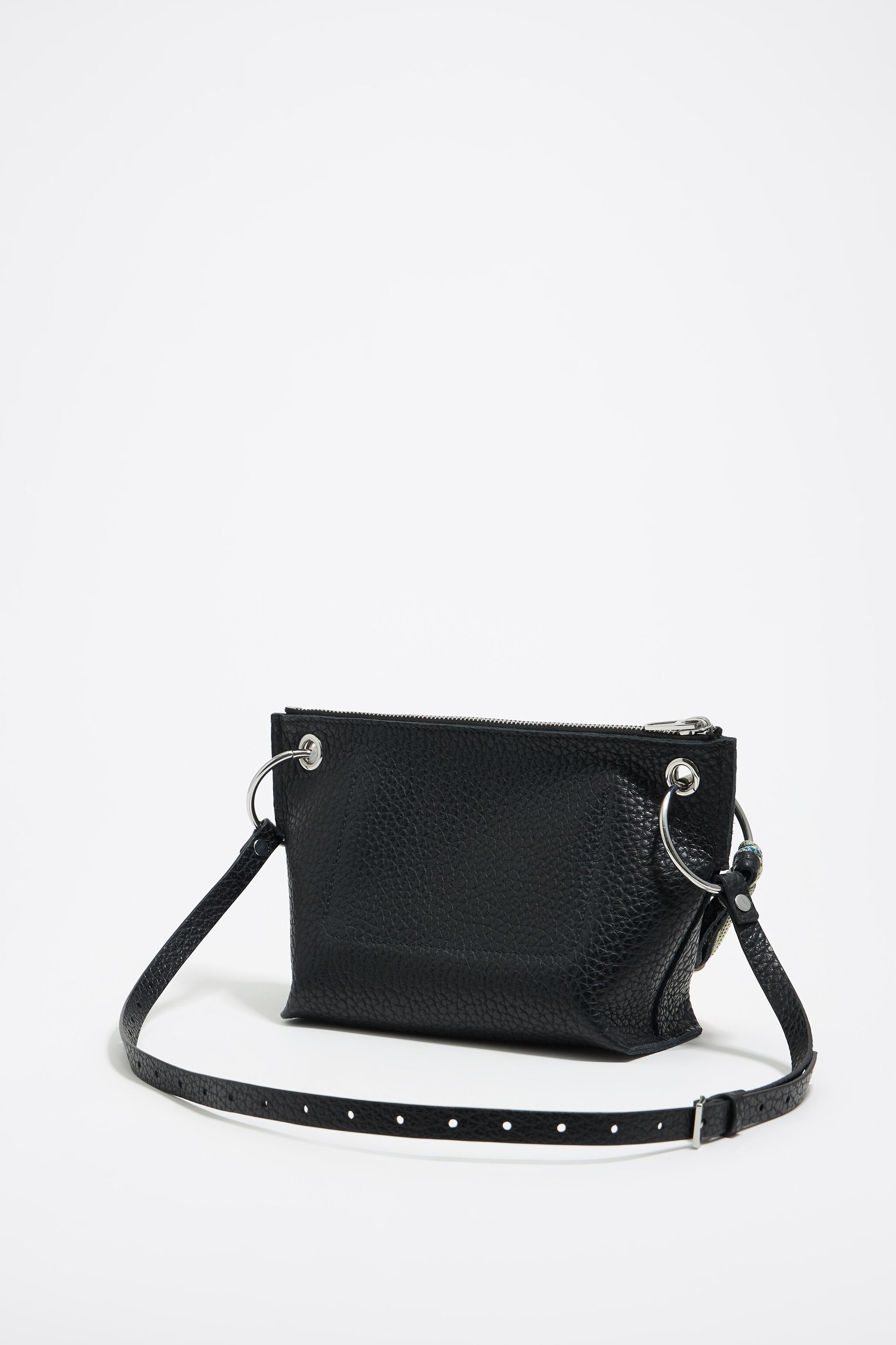 Medium black leather trapezium bag