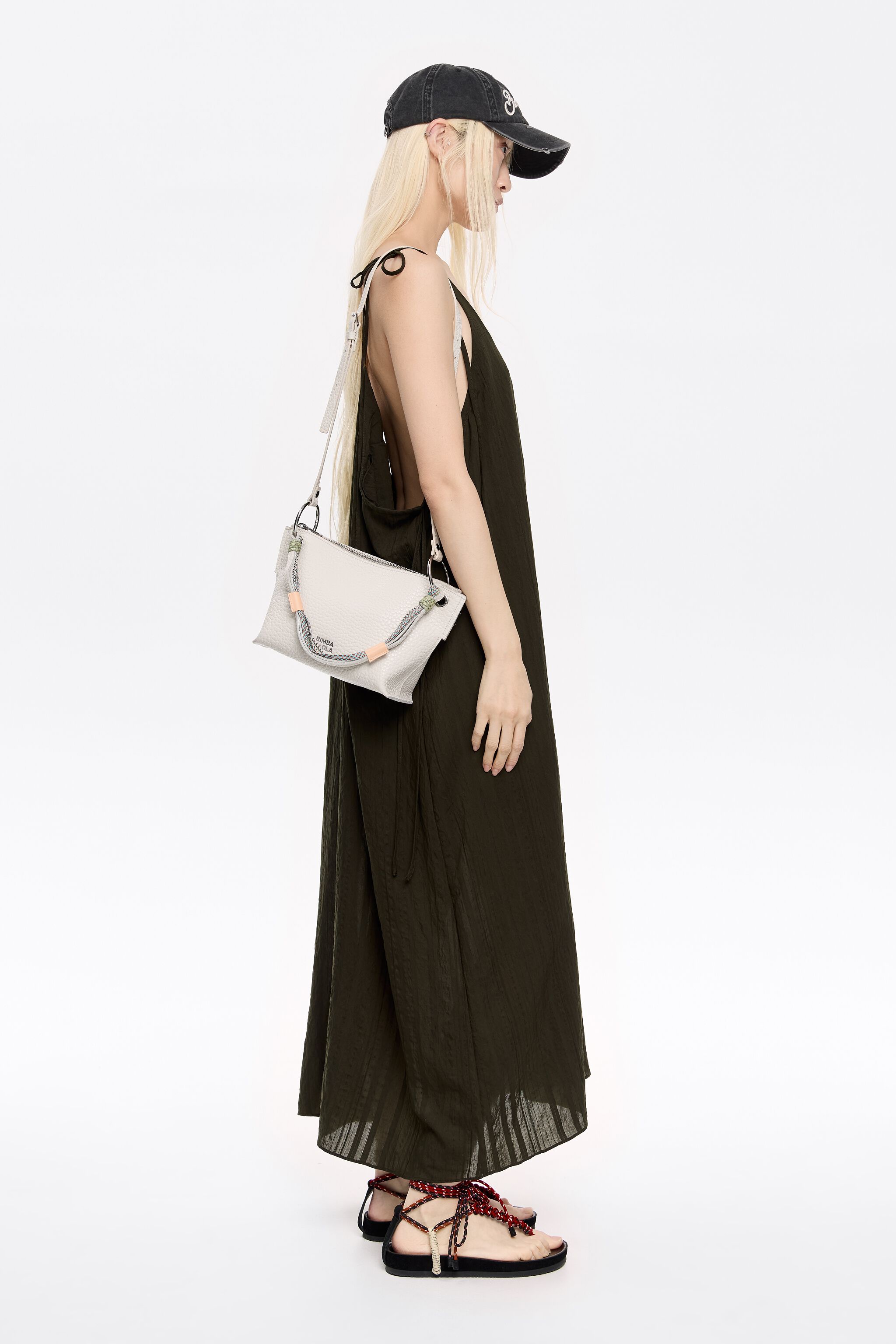 Medium off-white leather trapezium bag