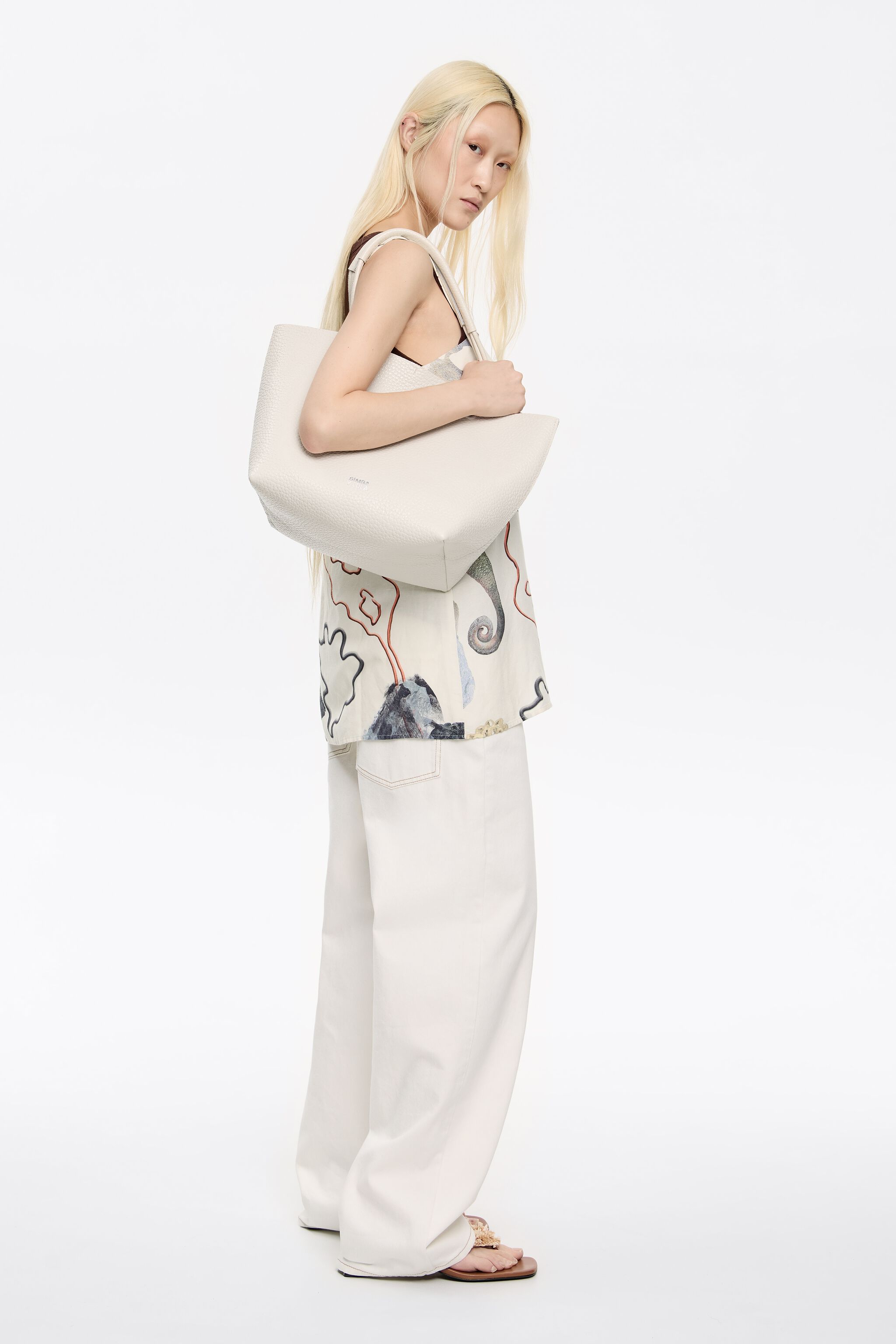 Medium off-white leather shopper bag