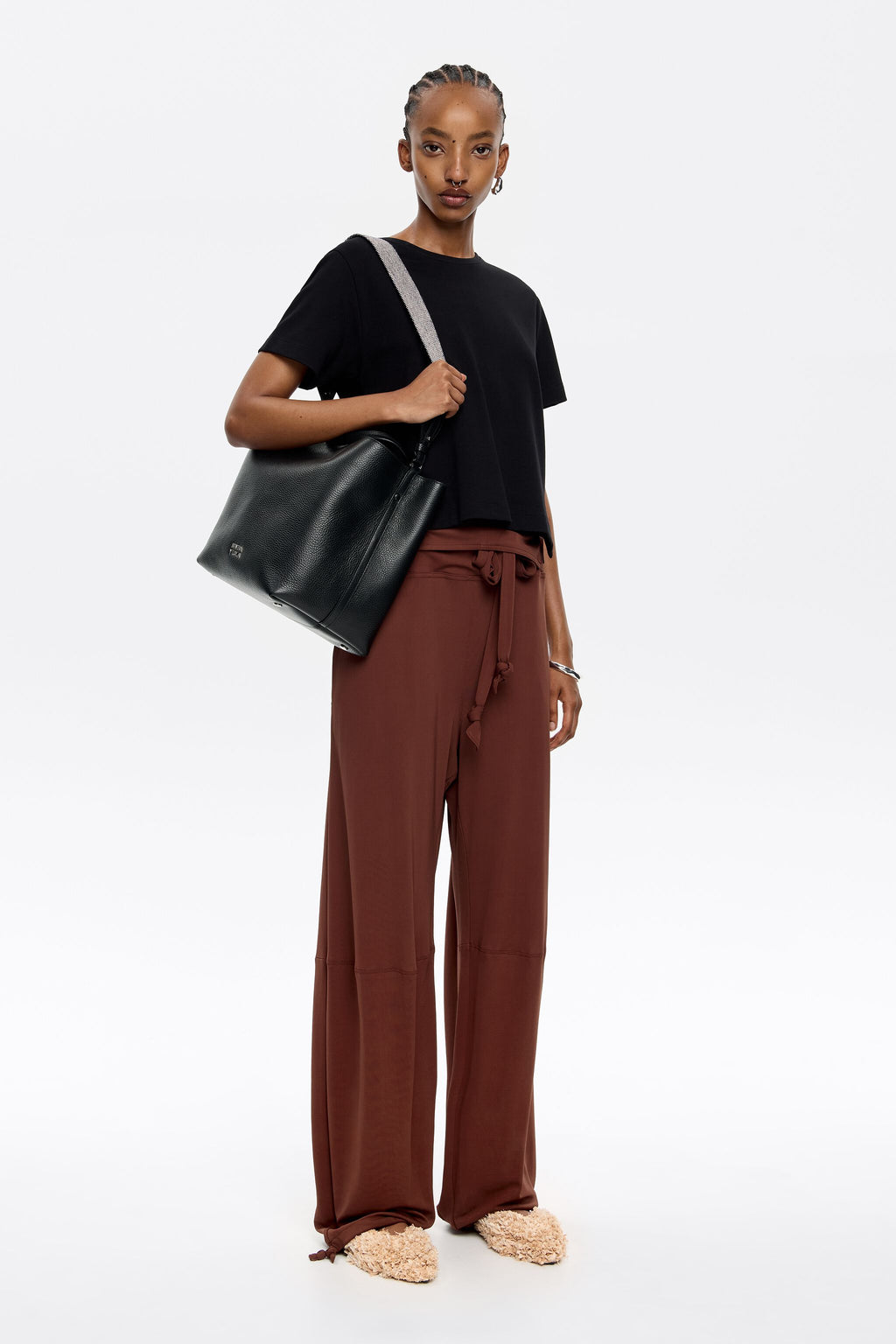 Large black leather Chihuahua bag