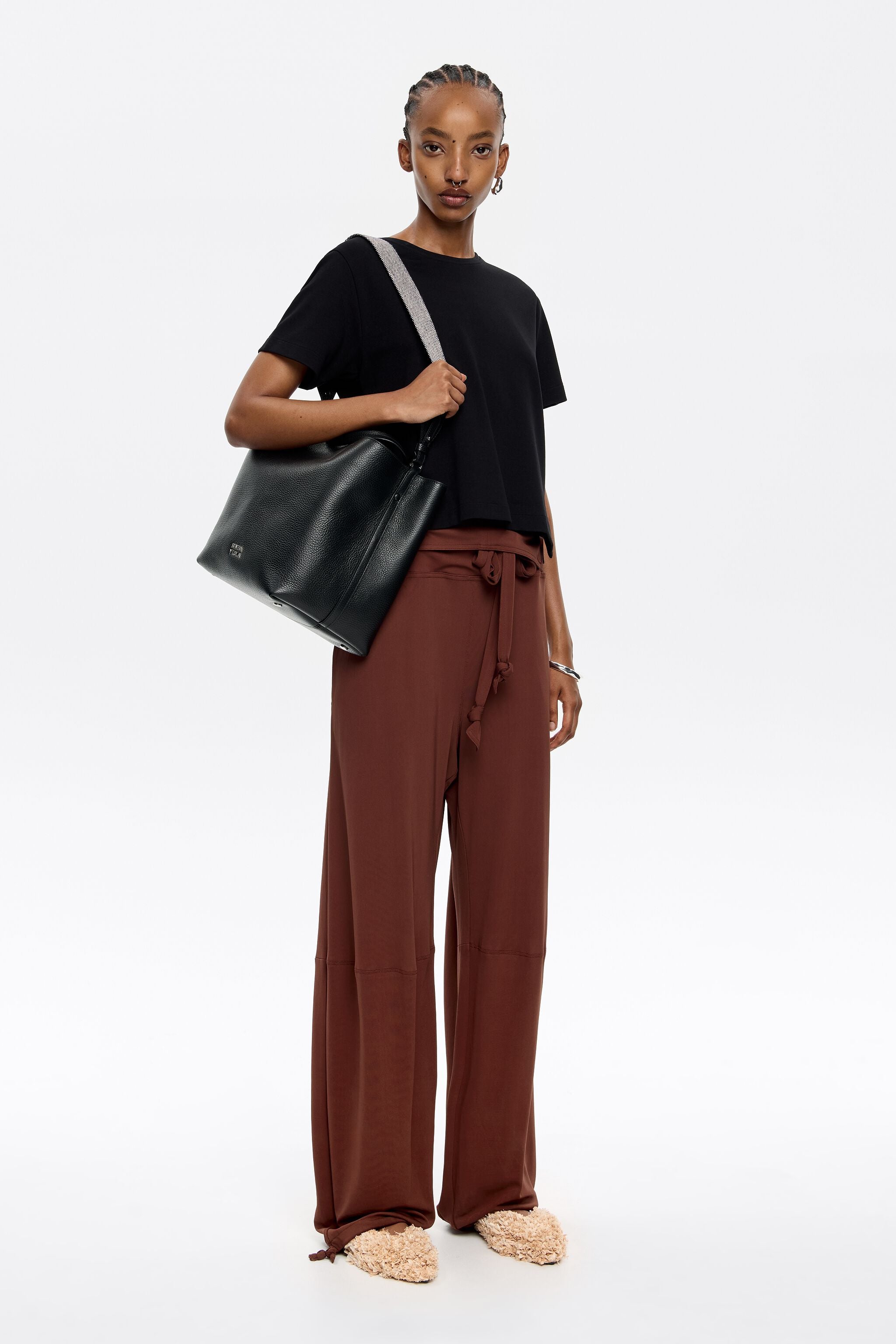 Large black leather Chihuahua bag