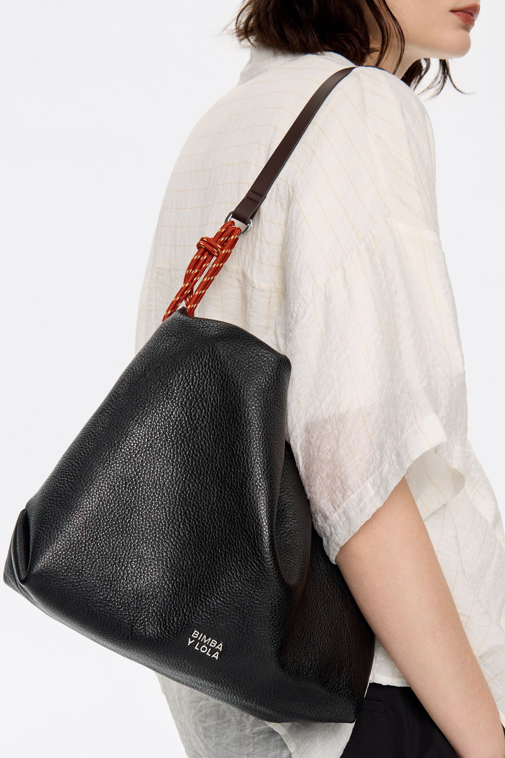 Medium black leather Paper bag