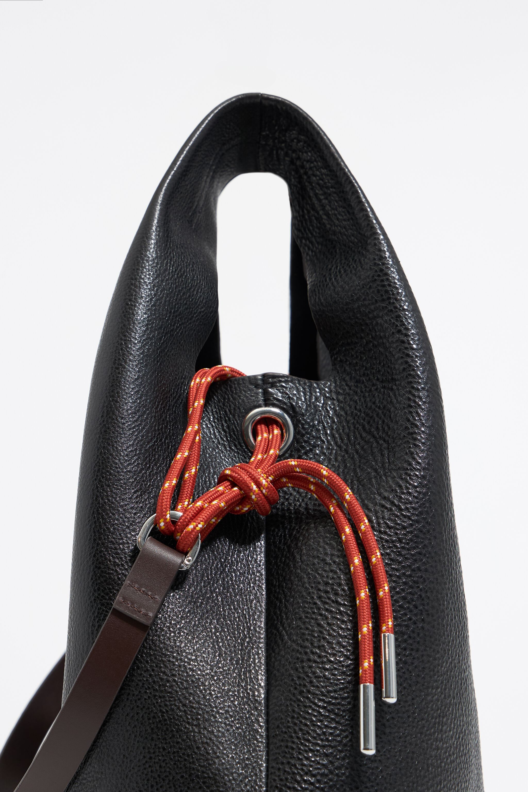 Medium black leather Paper bag