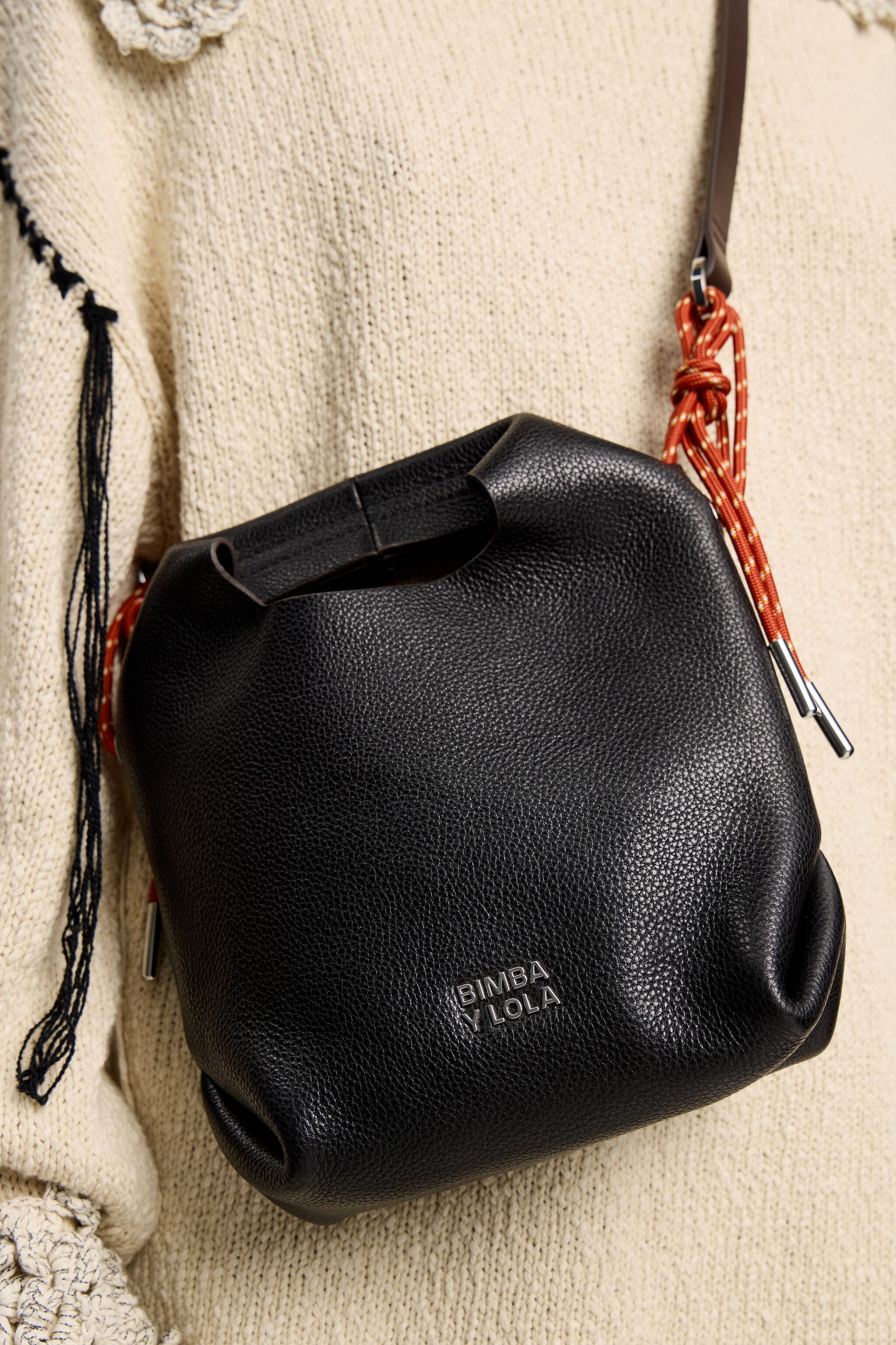 Black leather mini Paper bag