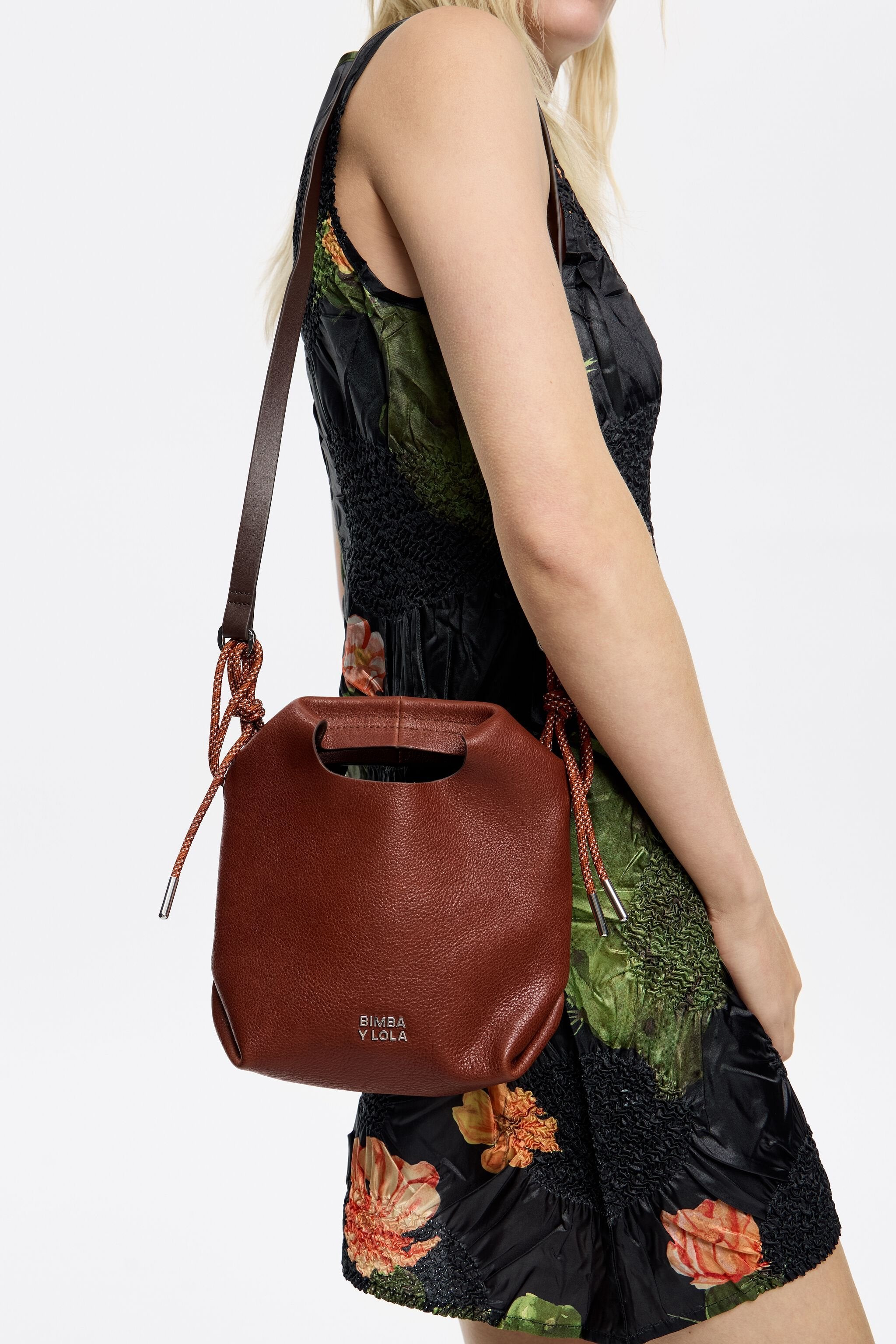 Chestnut leather mini Paper bag