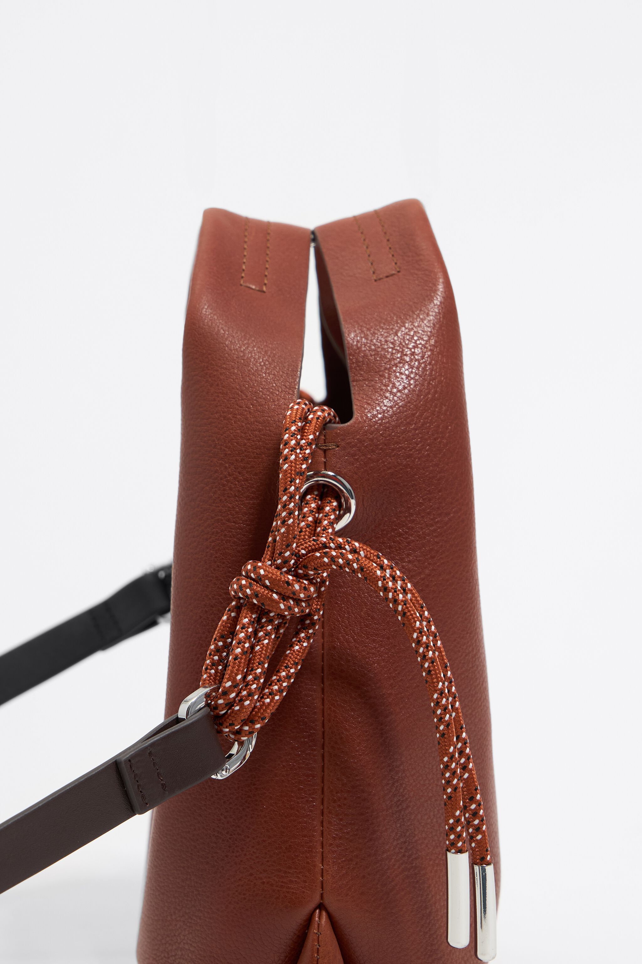 Chestnut leather mini Paper bag