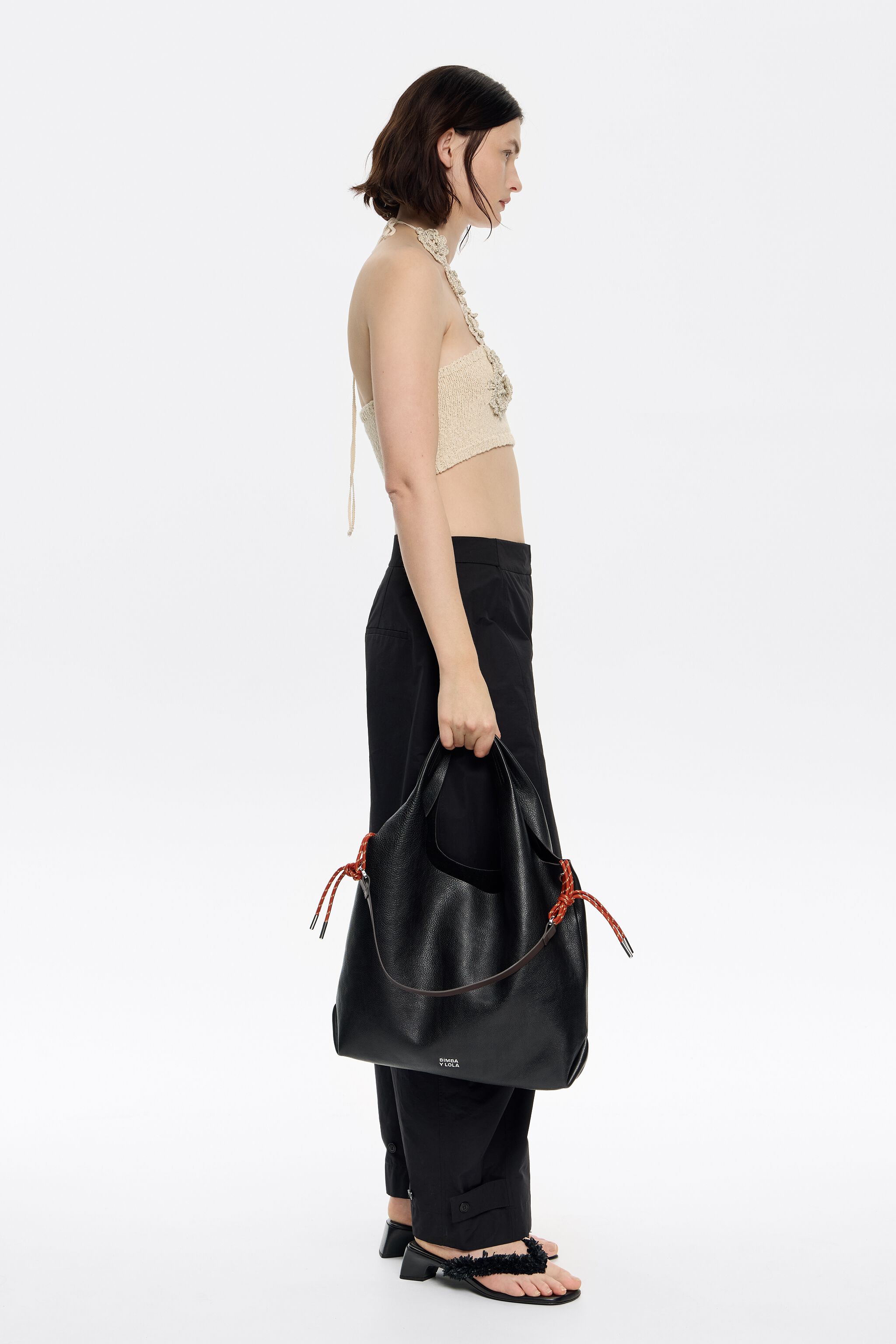 Large black leather Paper bag