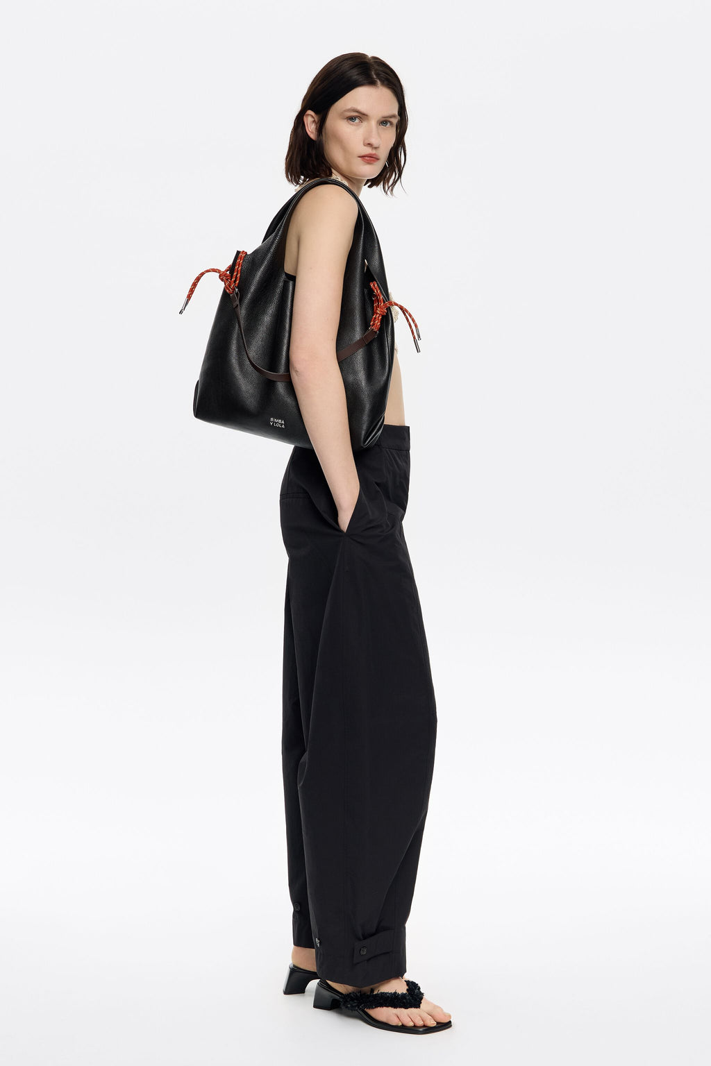 Large black leather Paper bag