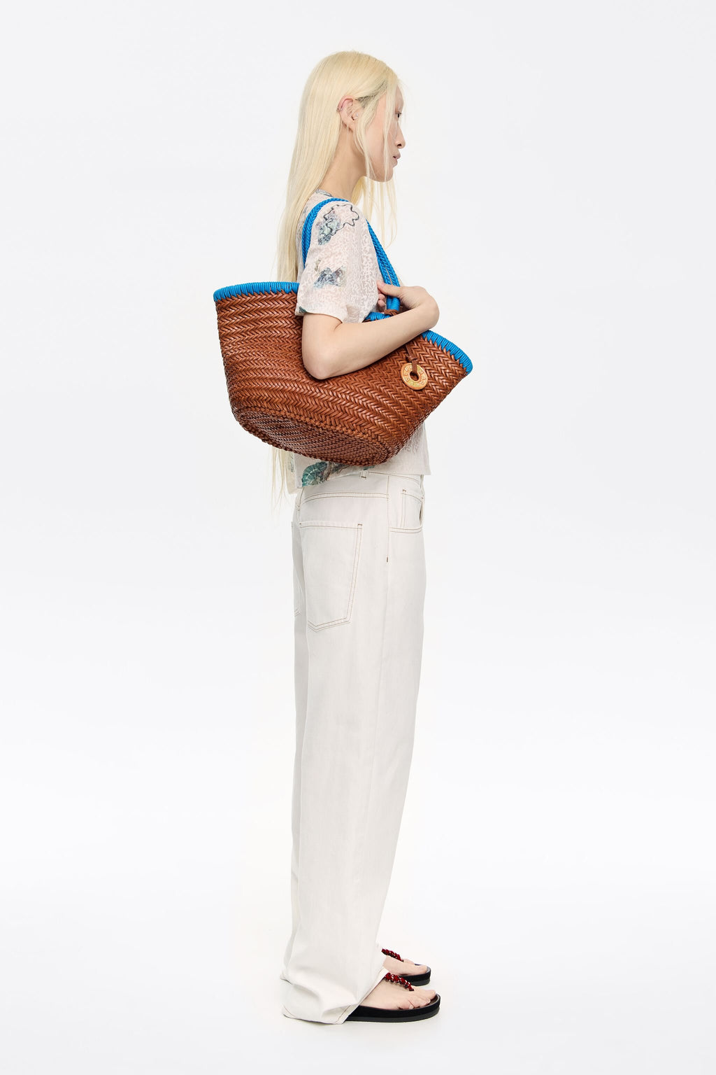 Walnut leather plaited shopper bag