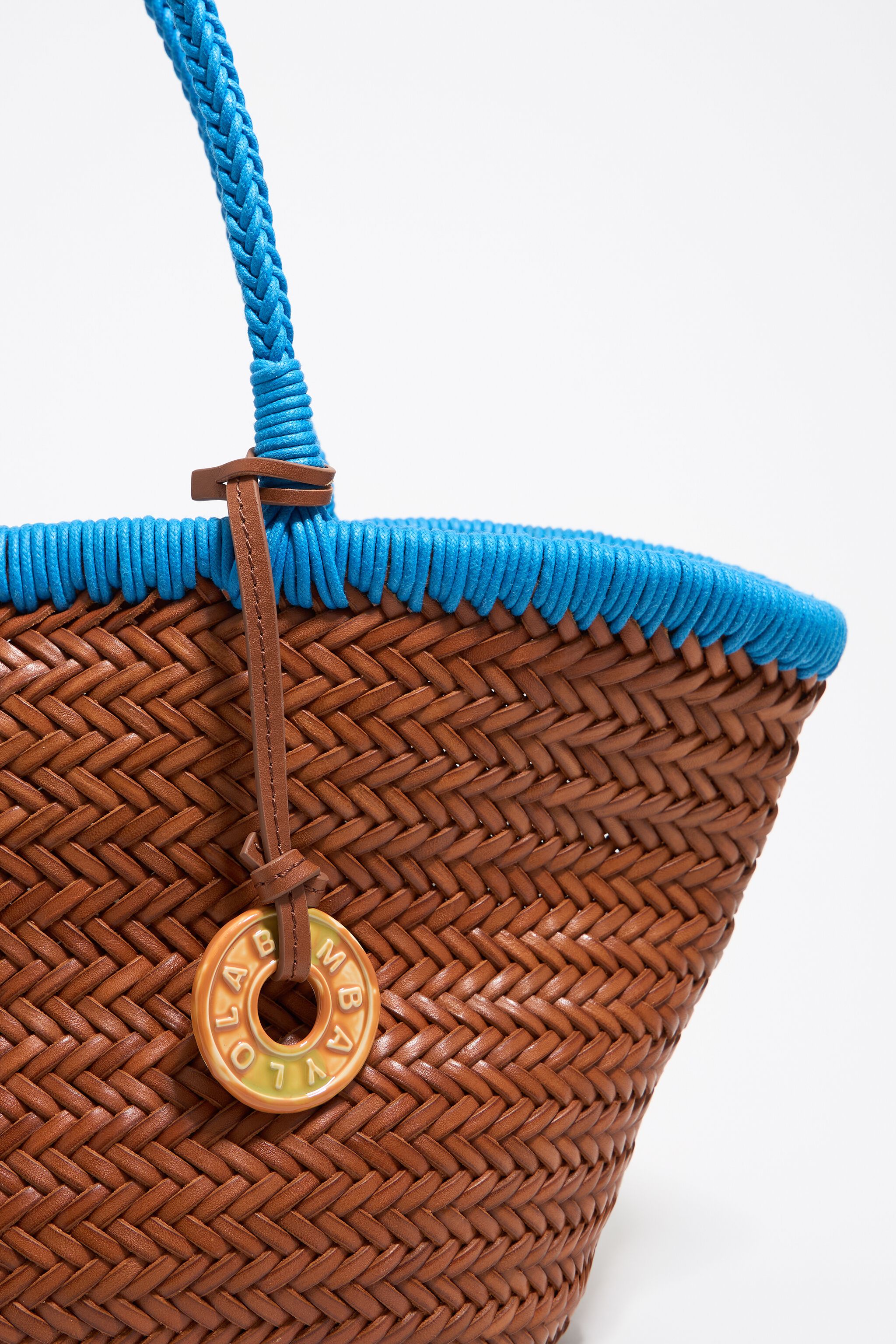 Walnut leather plaited shopper bag