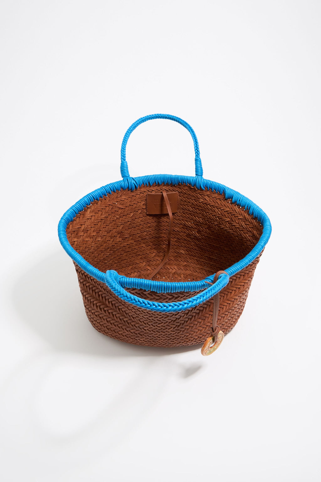 Walnut leather plaited shopper bag