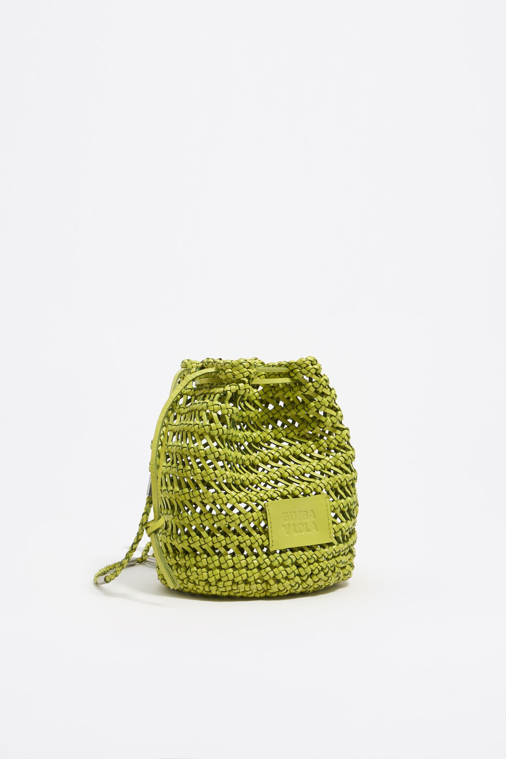 Small acid lime plaited leather bucket bag
