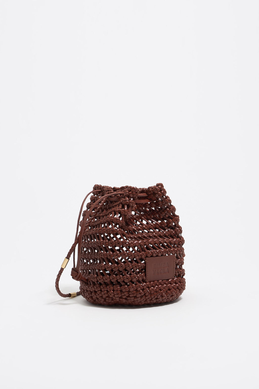 Small walnut plaited leather bucket bag