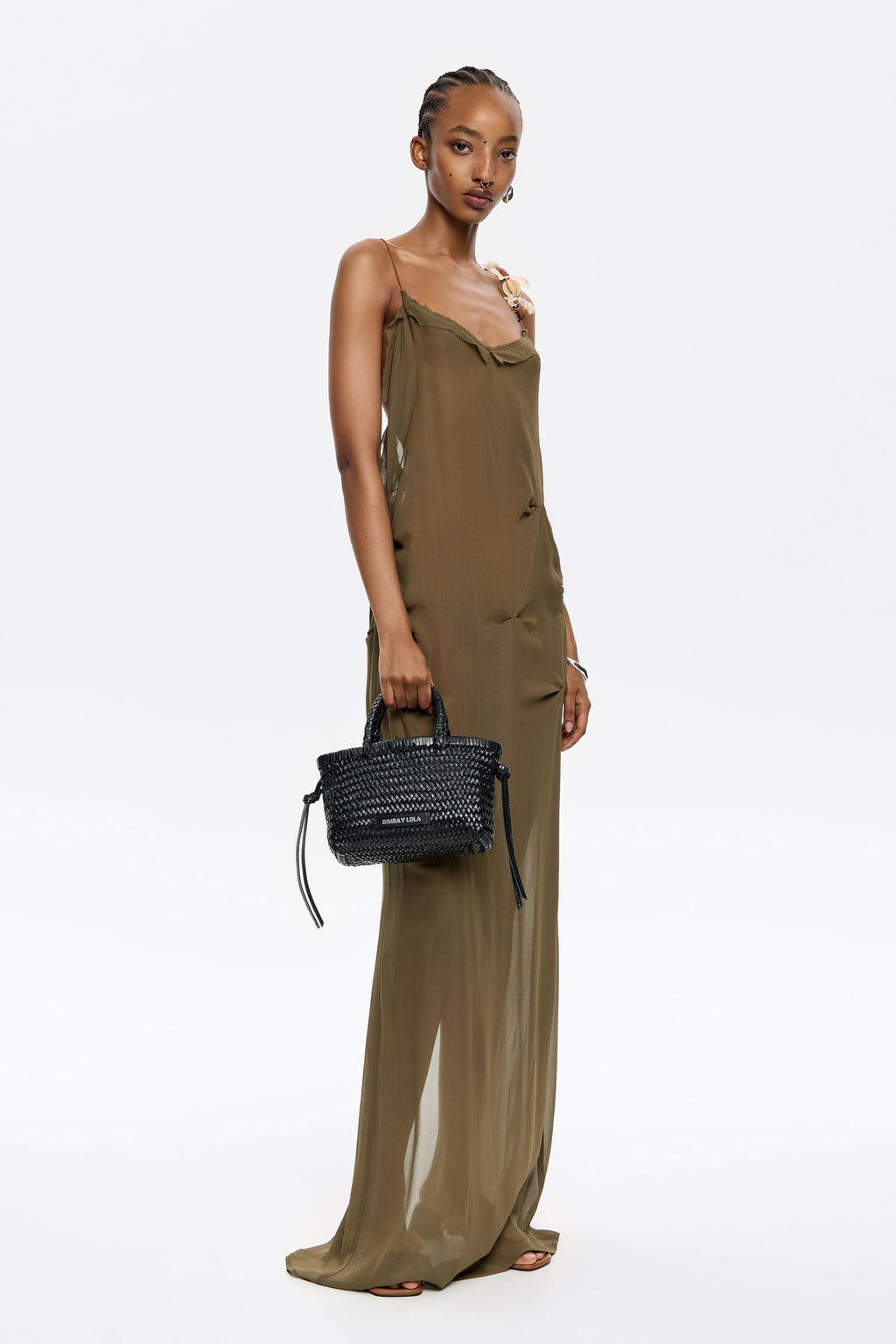 Mini black leather shopper bag