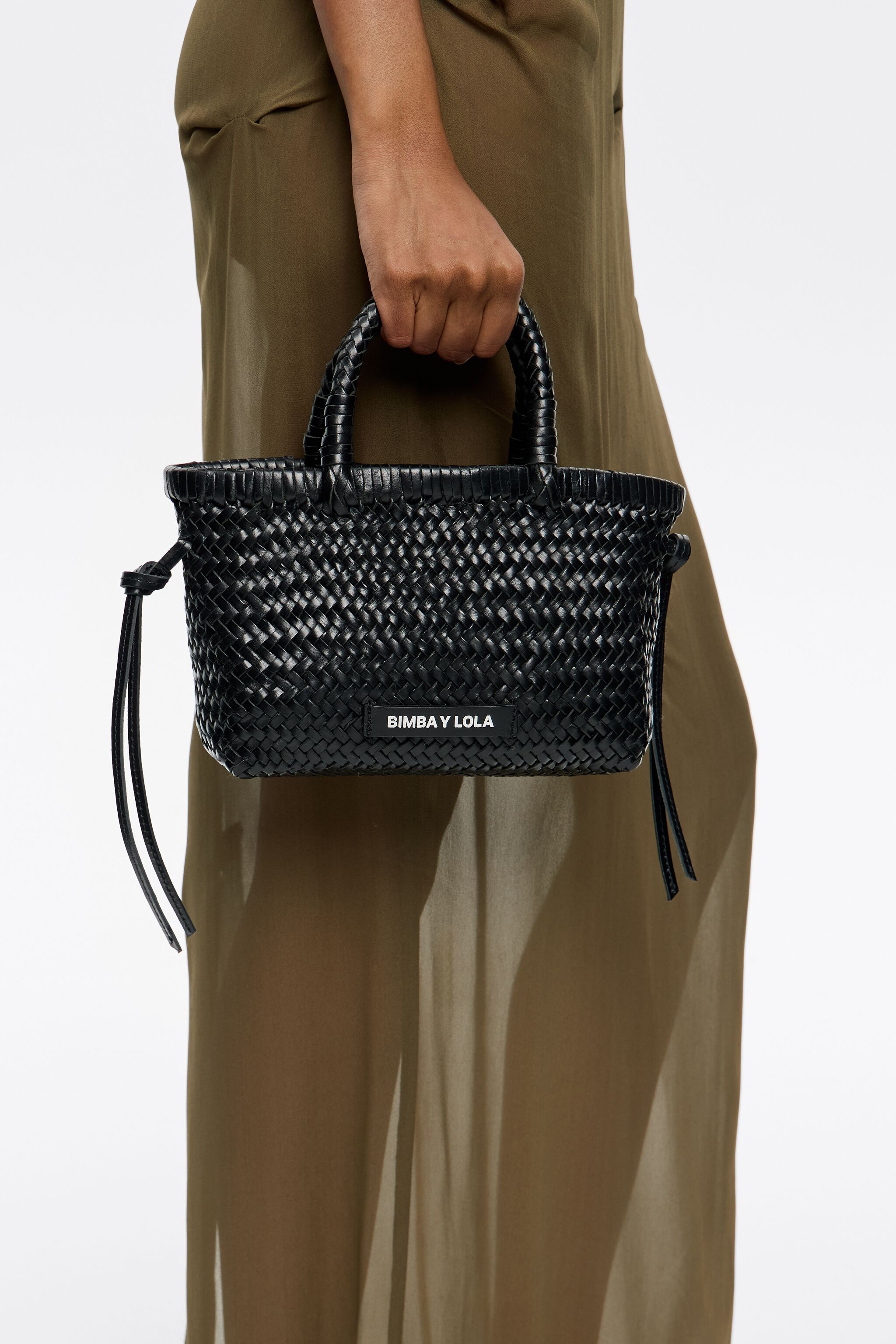 Mini black leather shopper bag