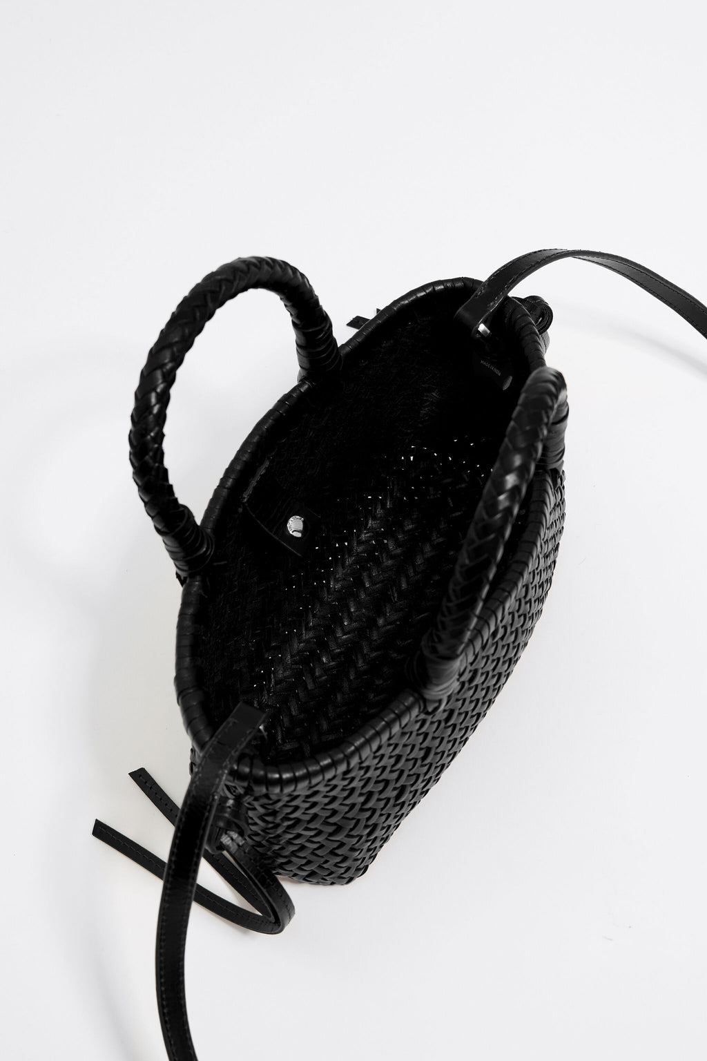 Mini black leather shopper bag