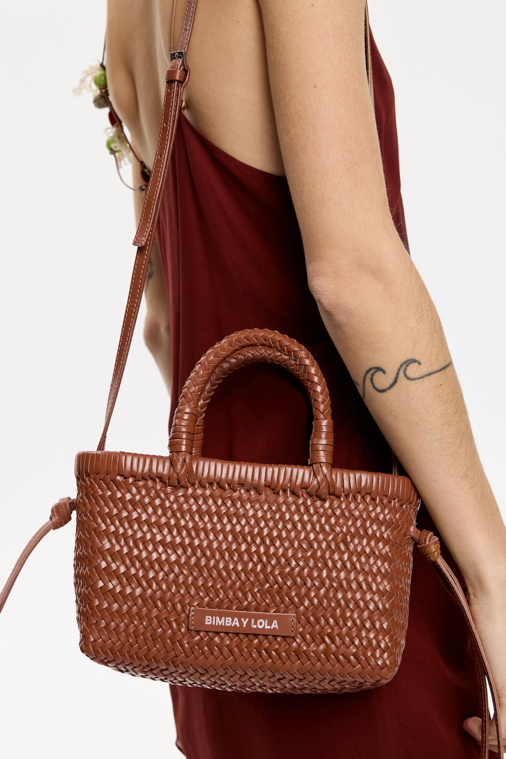 Mini honey leather shopper bag