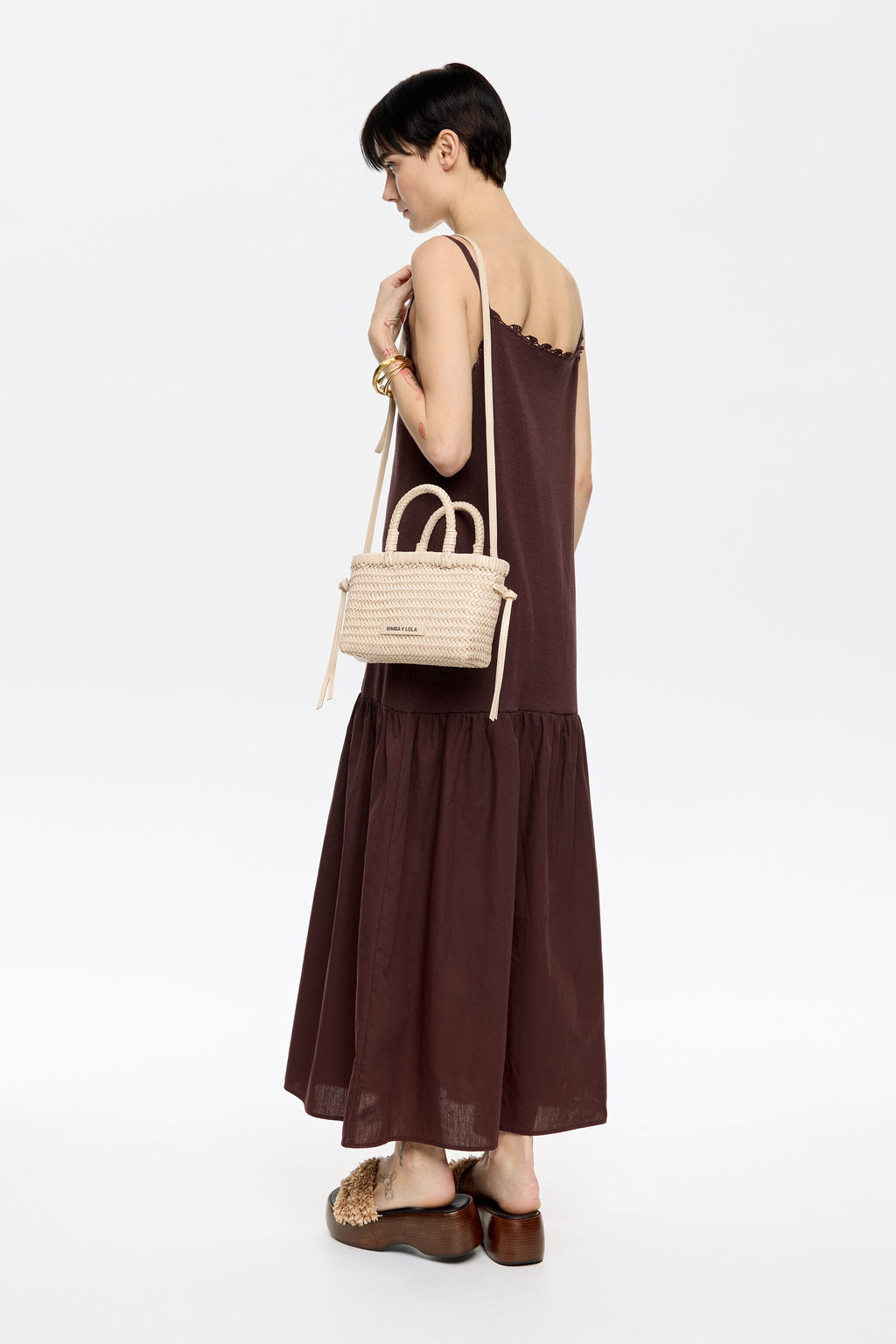 Mini sand leather shopper bag