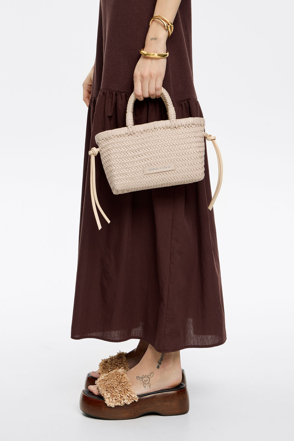 Mini sand leather shopper bag