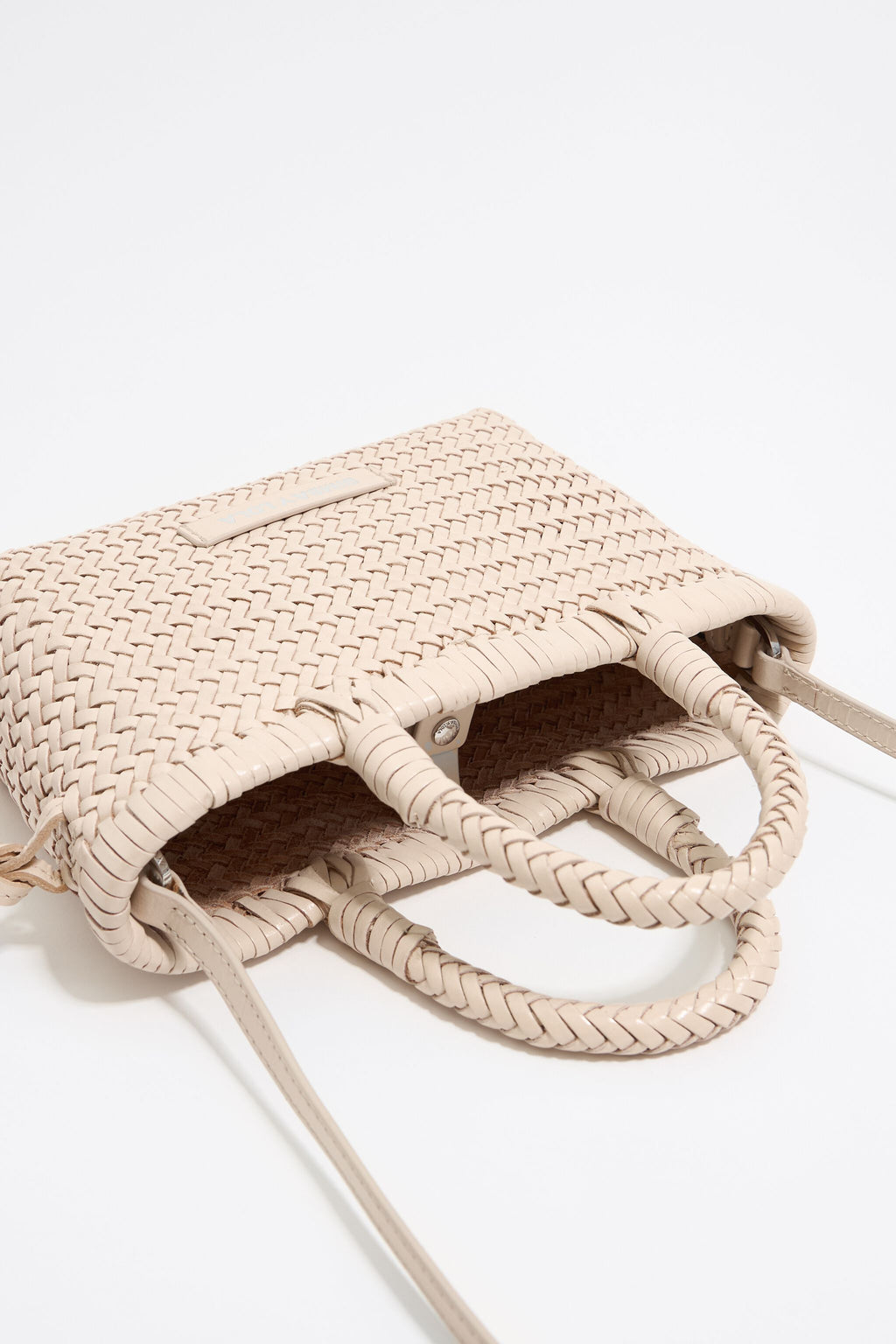 Mini sand leather shopper bag