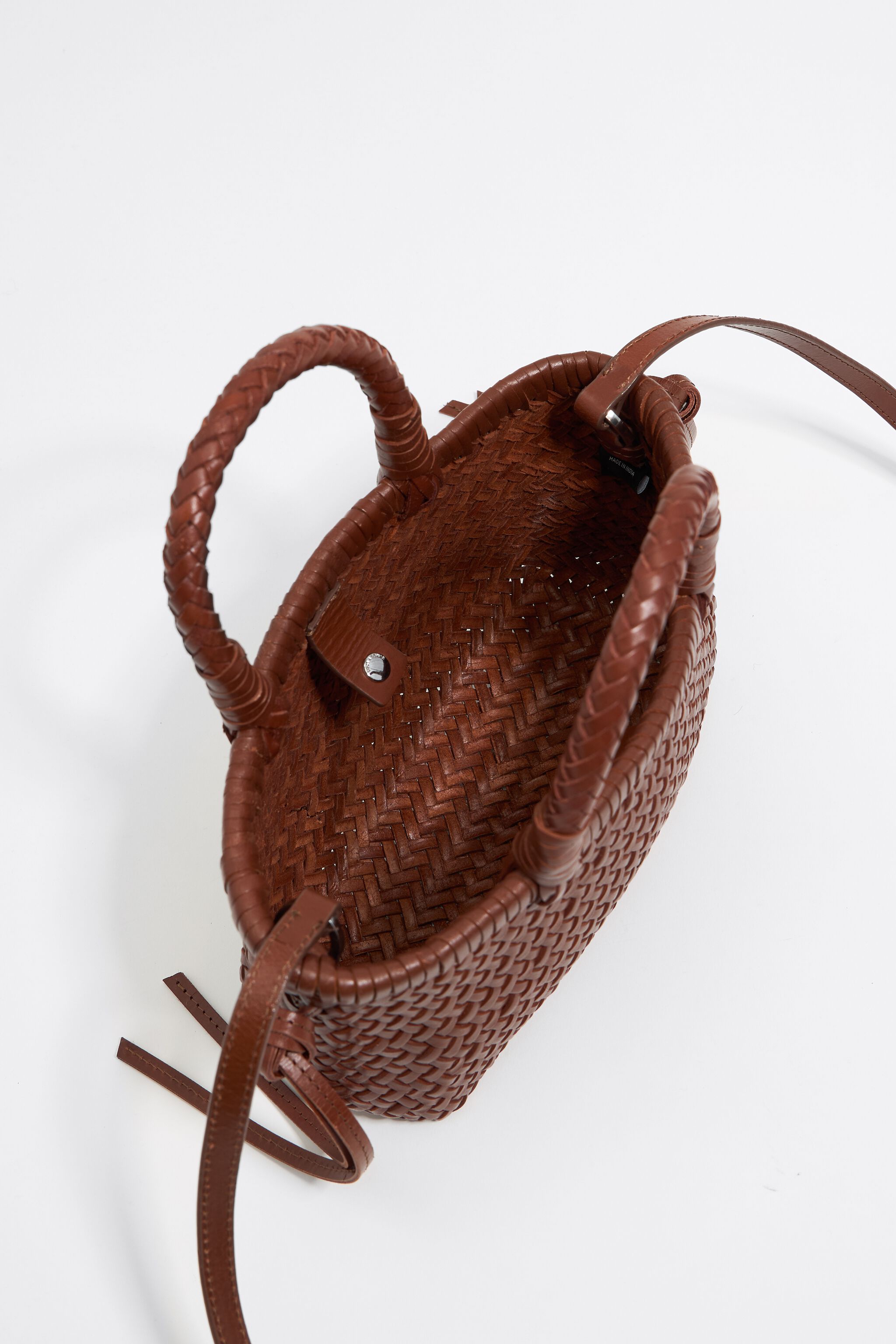 Mini walnut leather shopper bag