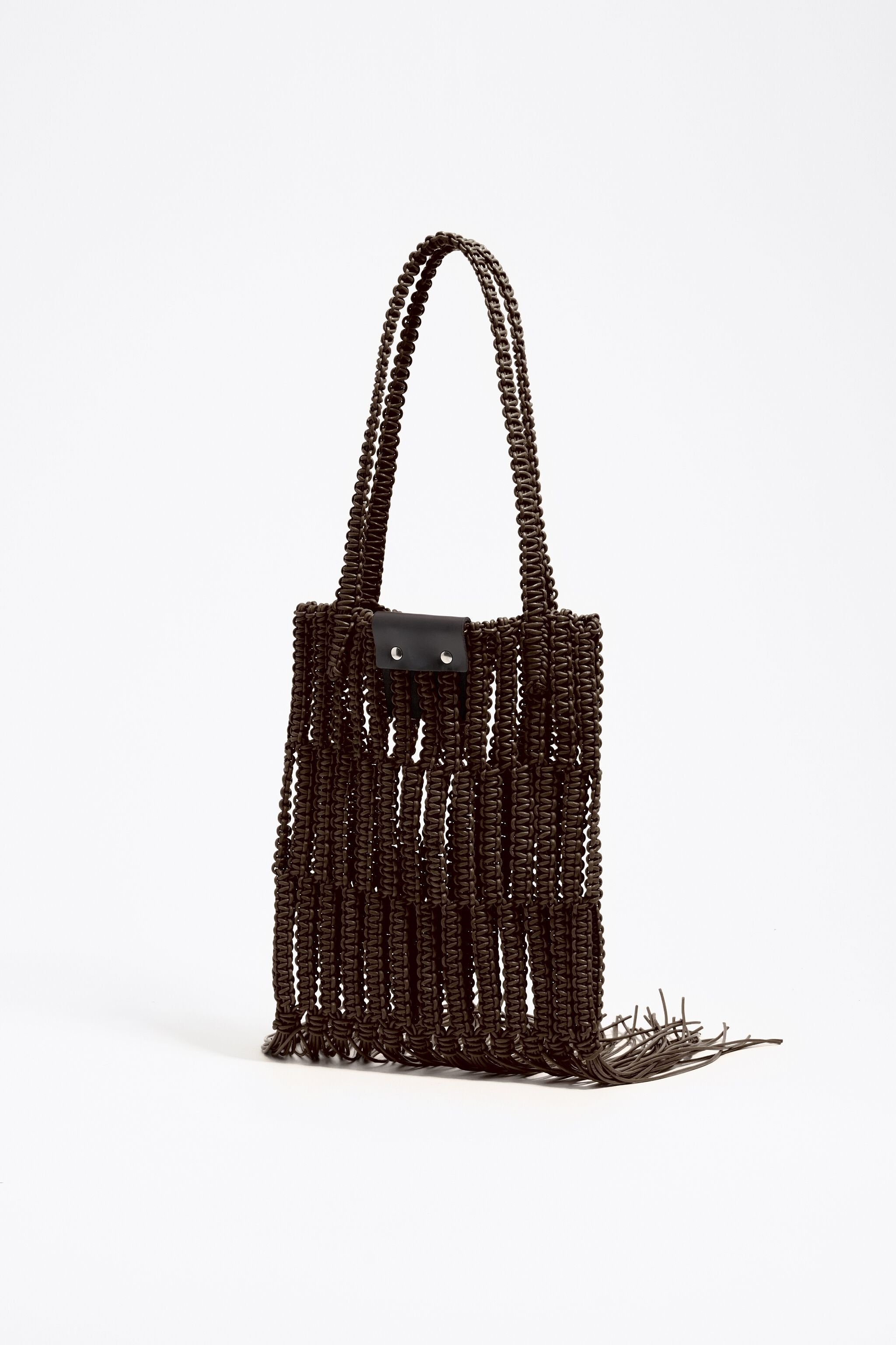 Chocolate woven leather handbag