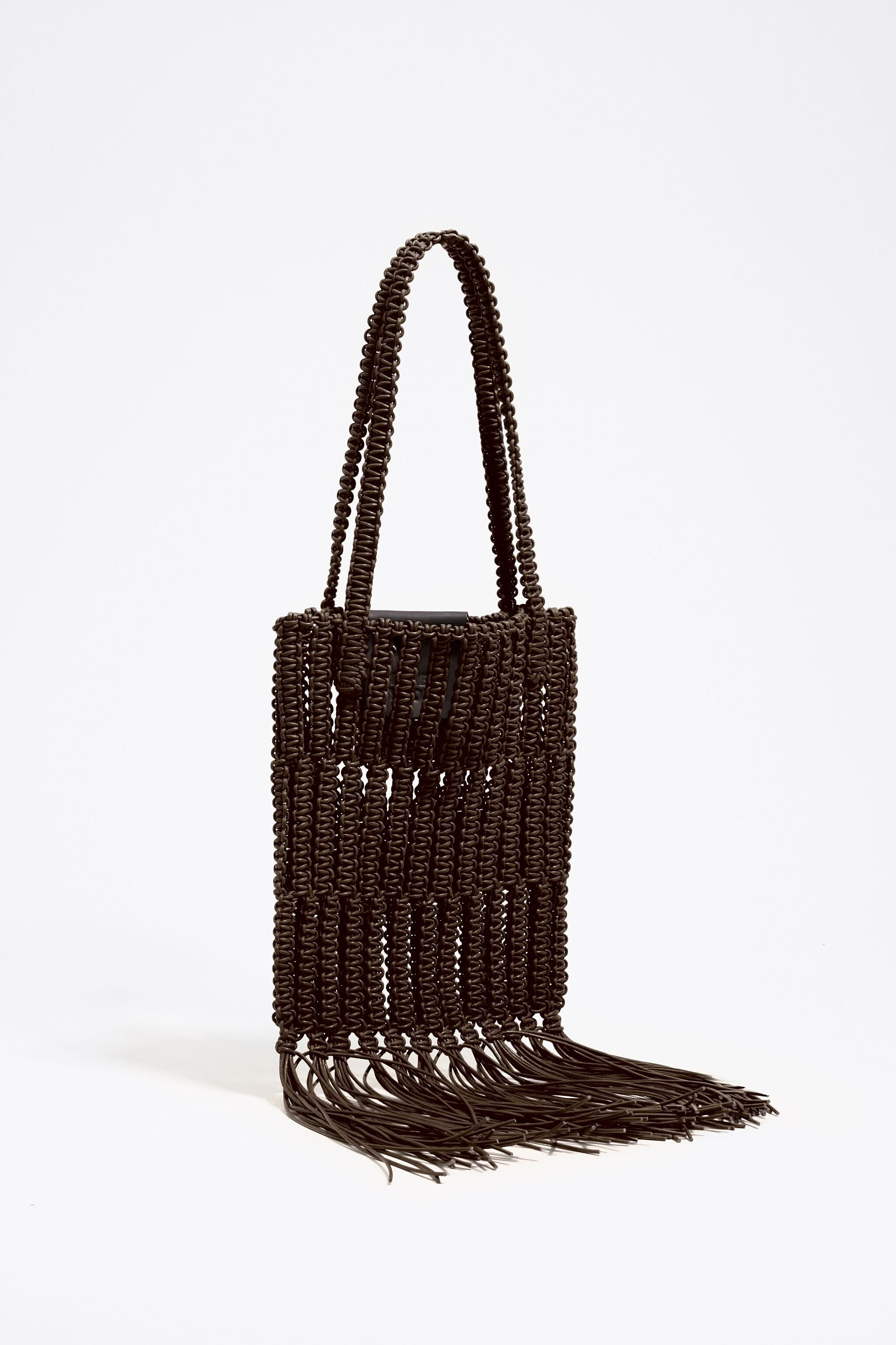 Chocolate woven leather handbag