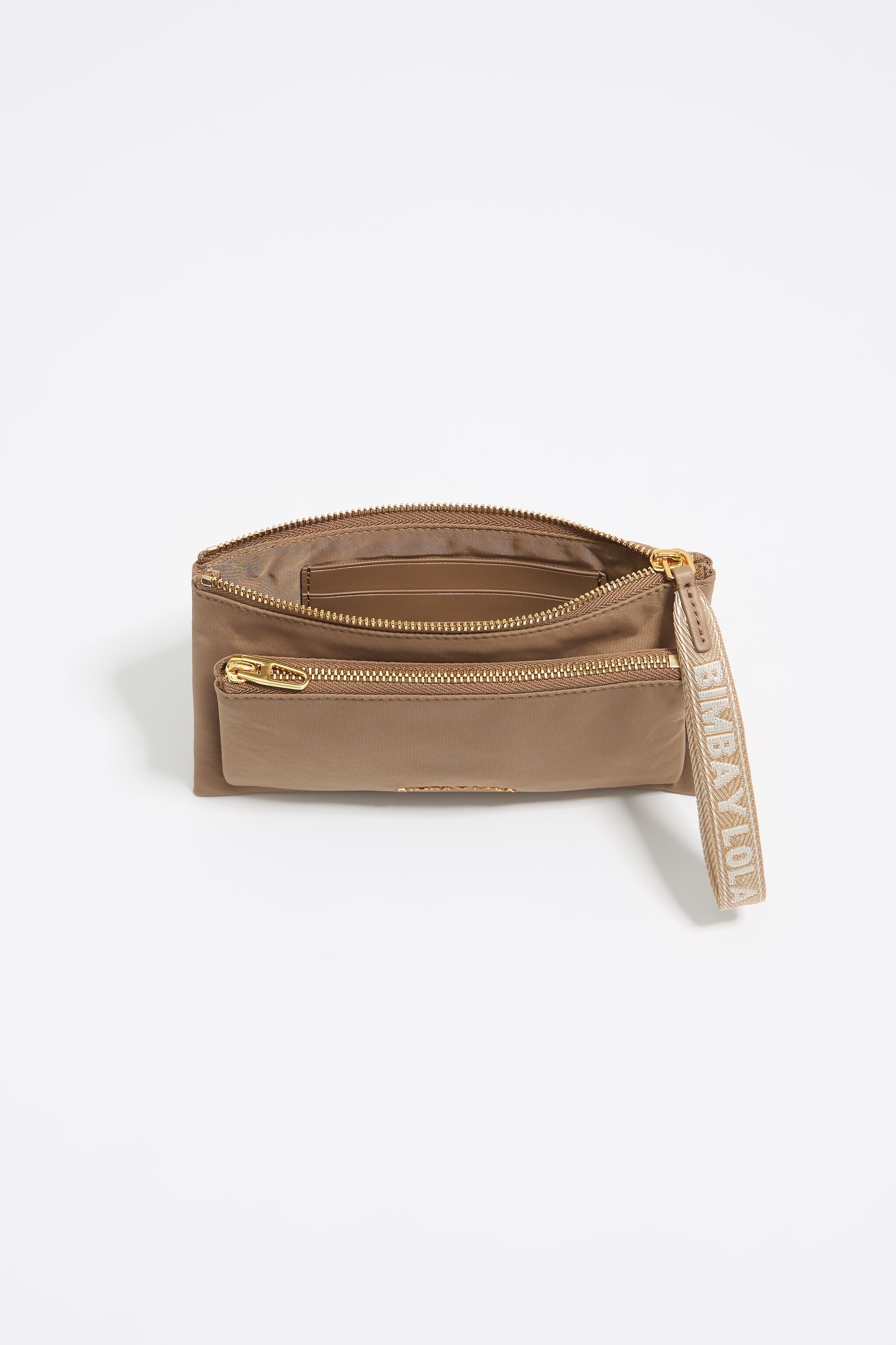 Bark brown nylon double purse