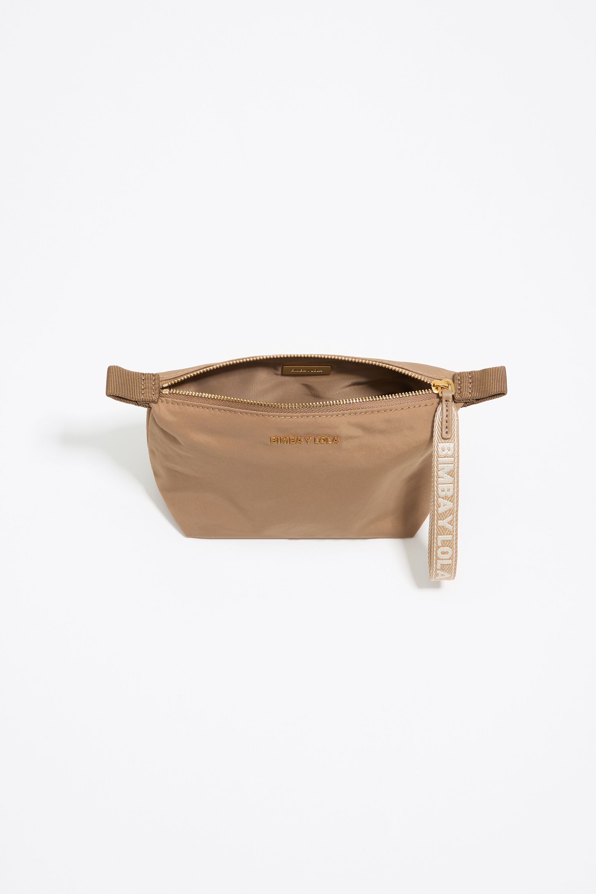 Small bark brown nylon trapezium make-up case