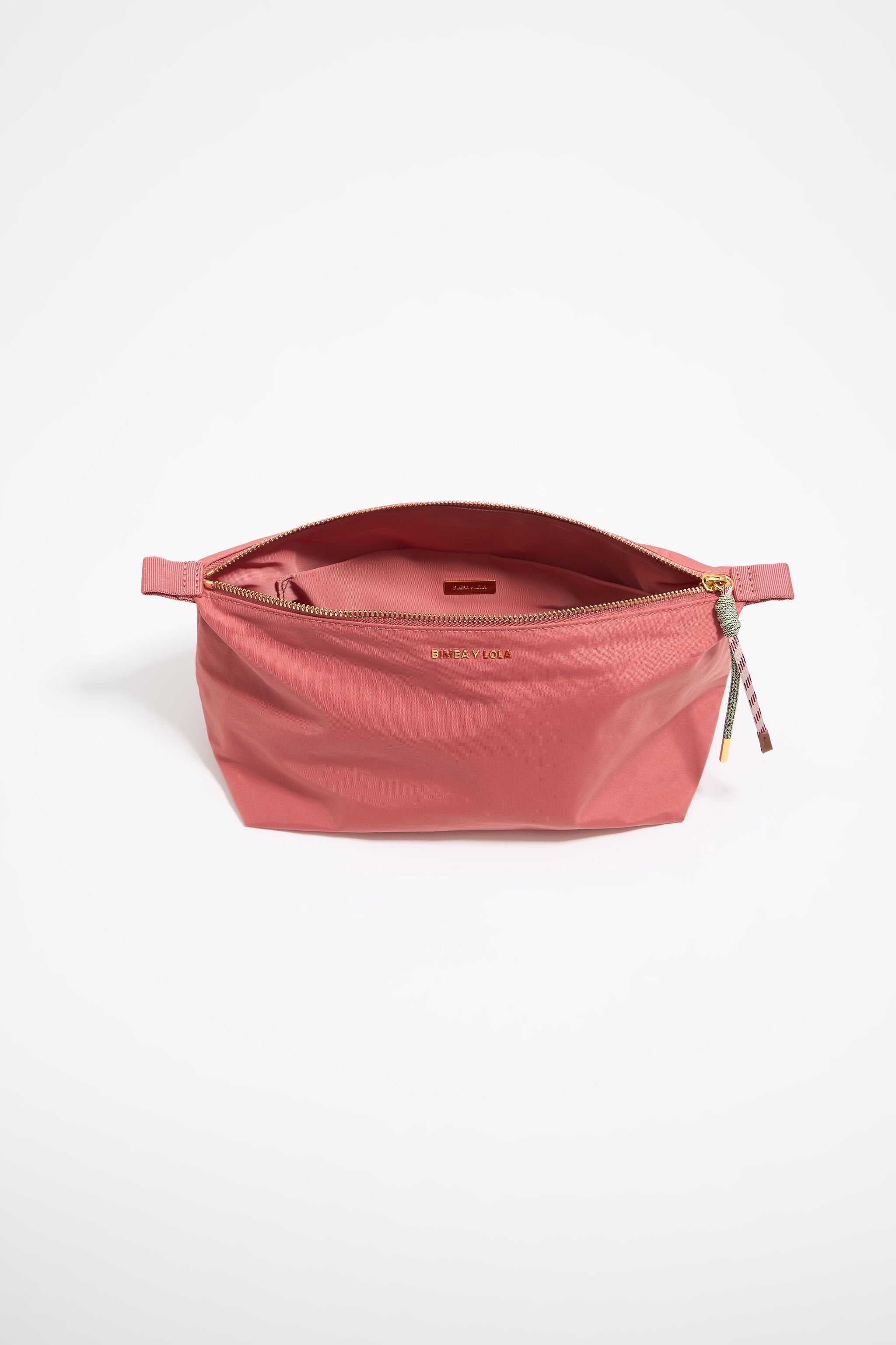 Large pink nylon trapezium make-up case