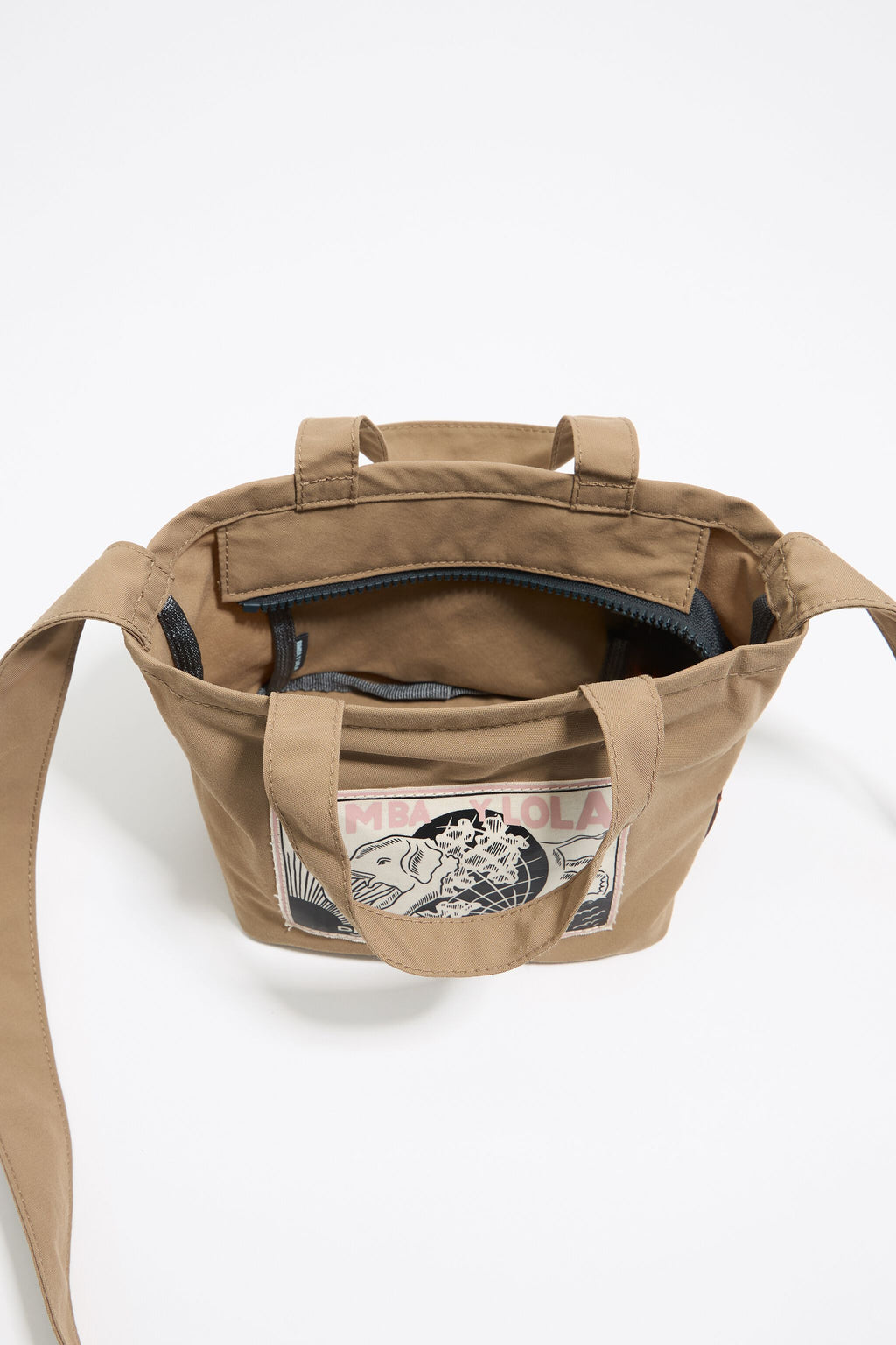 Camel nylon mini shopper bag