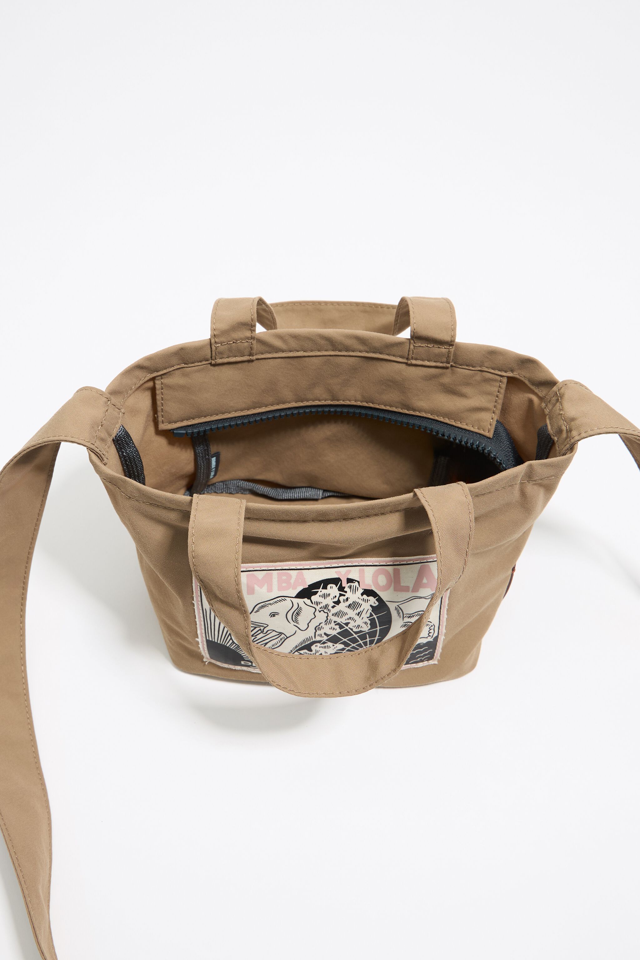 Camel nylon mini shopper bag