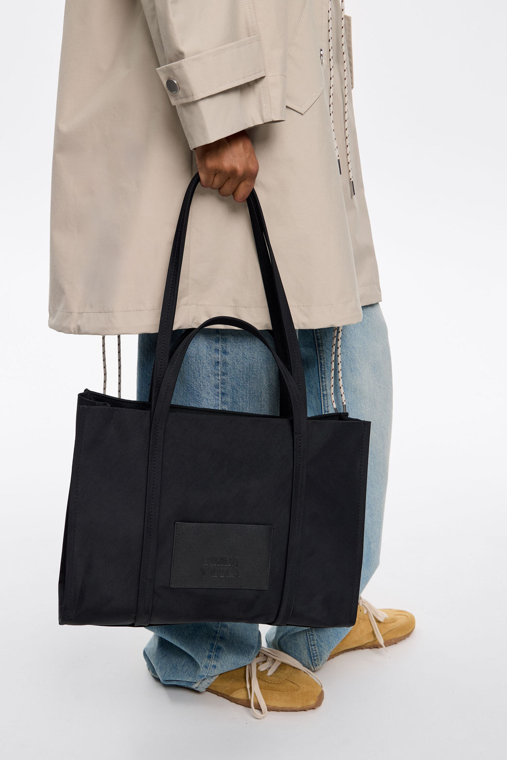 Large black nylon shopper bag