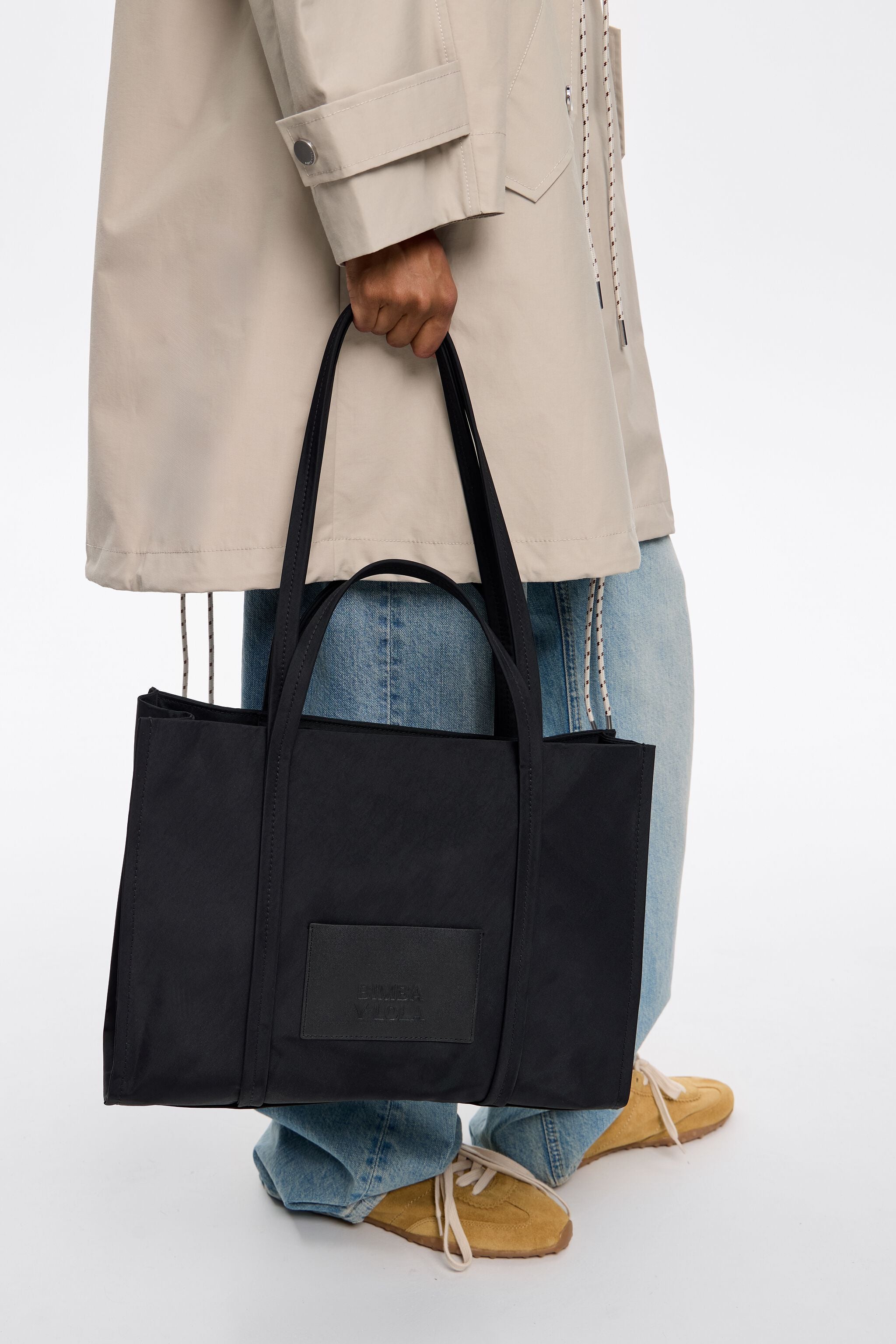 Large black nylon shopper bag