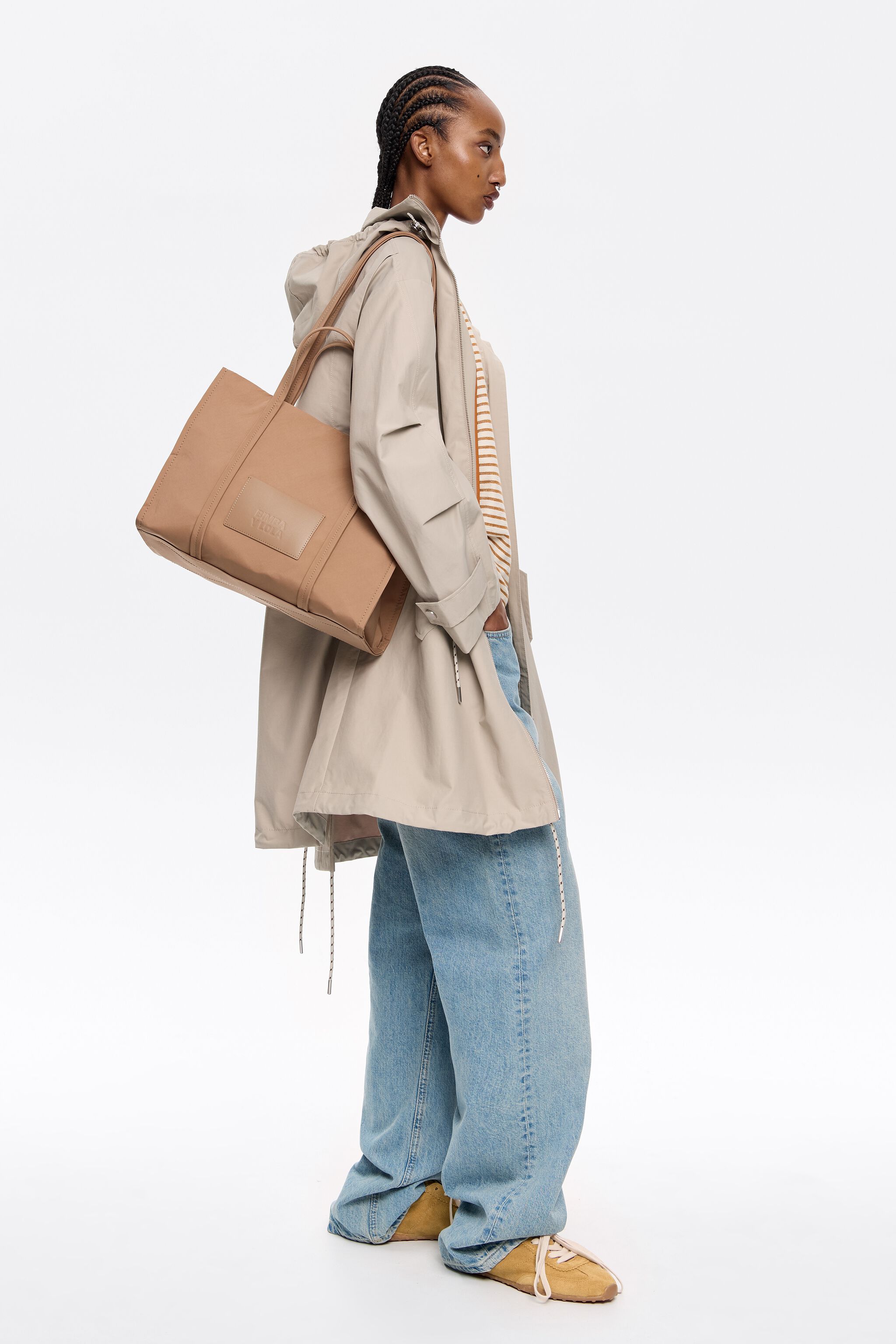 Large bark nylon shopper bag