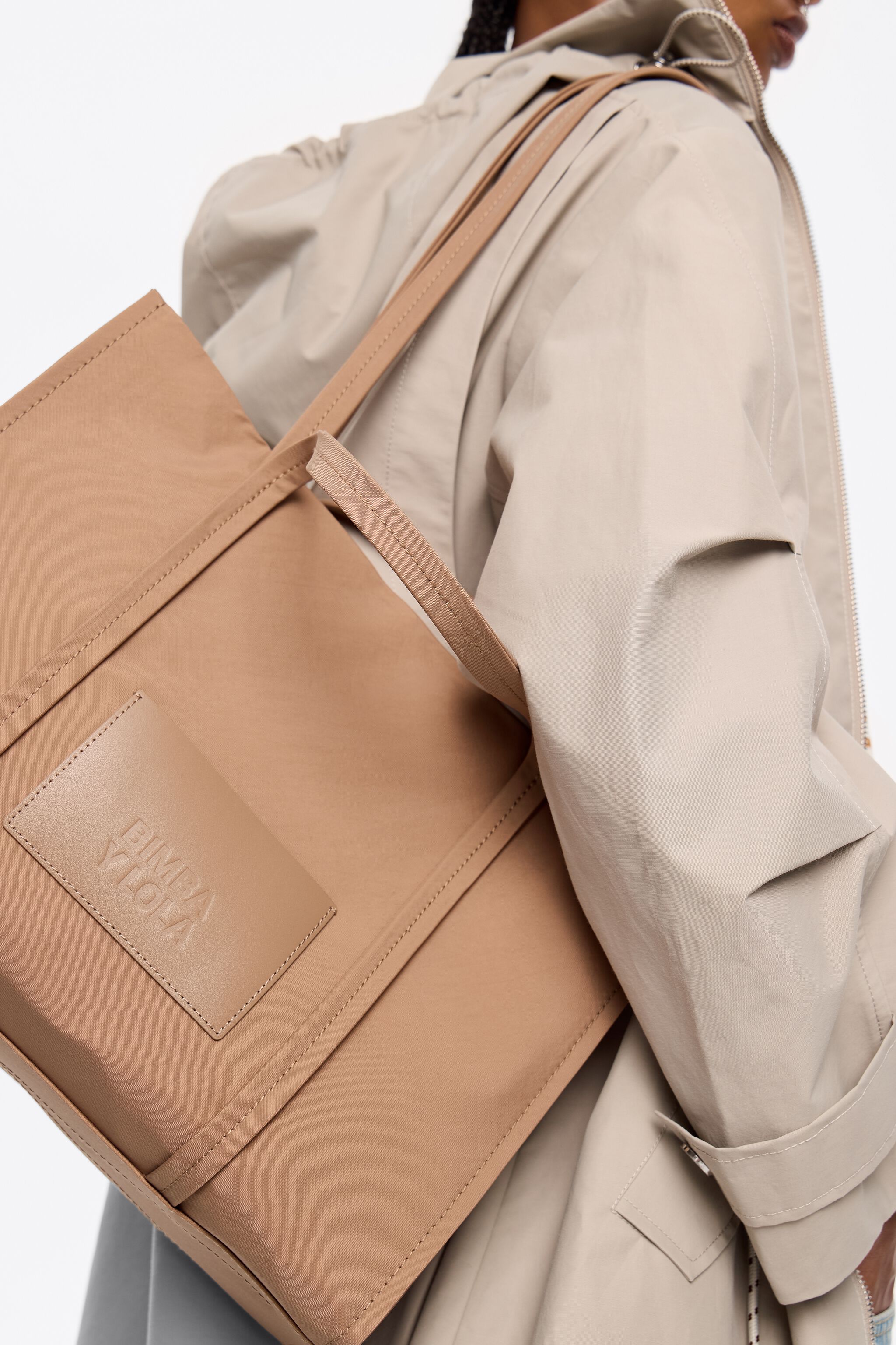 Large bark nylon shopper bag