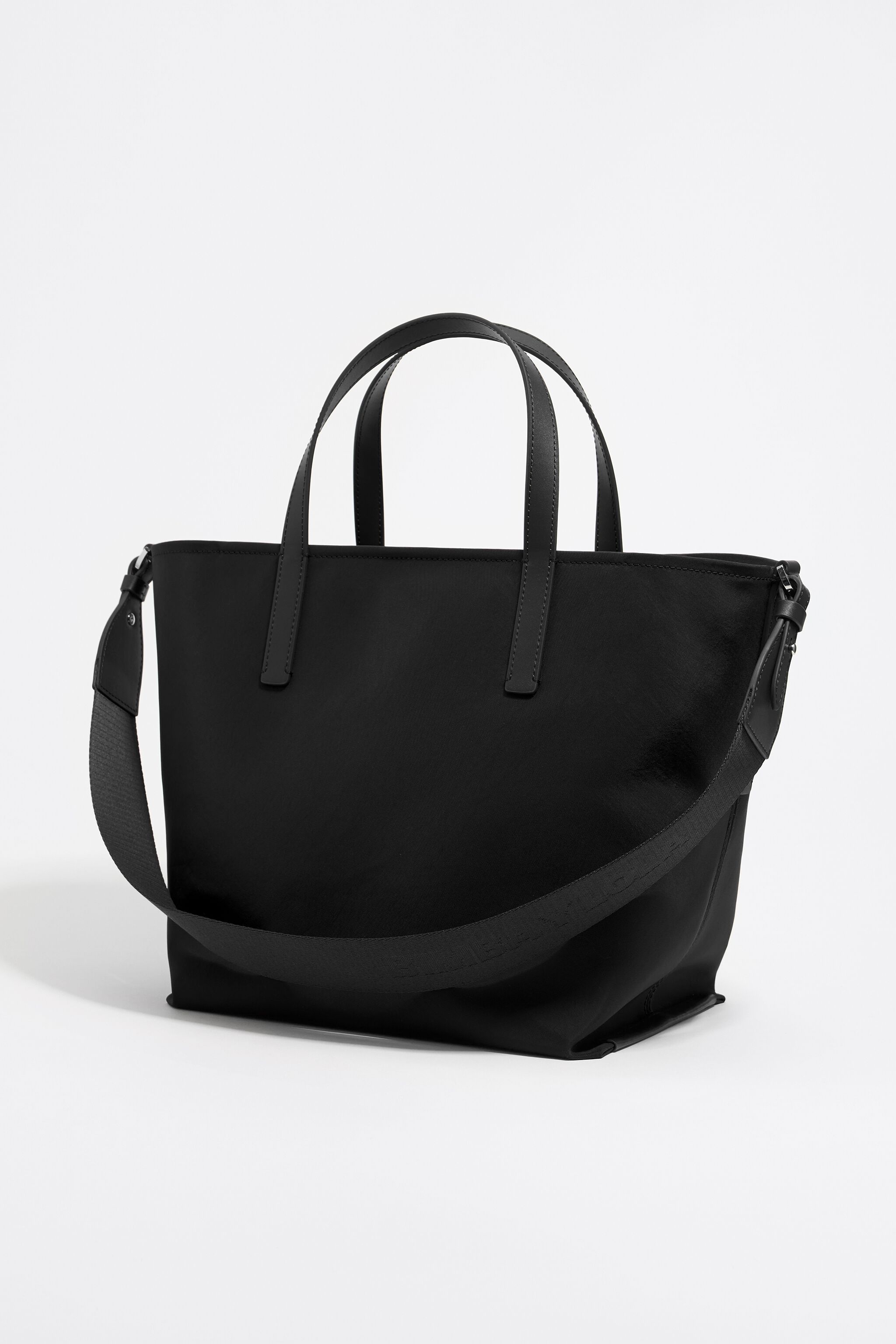 Medium black nylon shopper bag