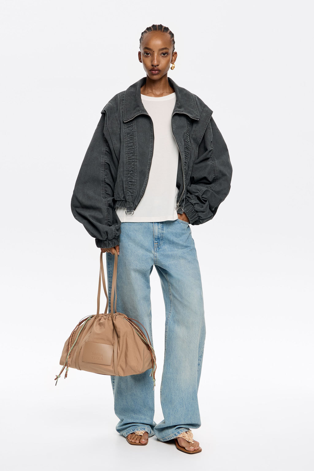 Large bark nylon crossbody bag