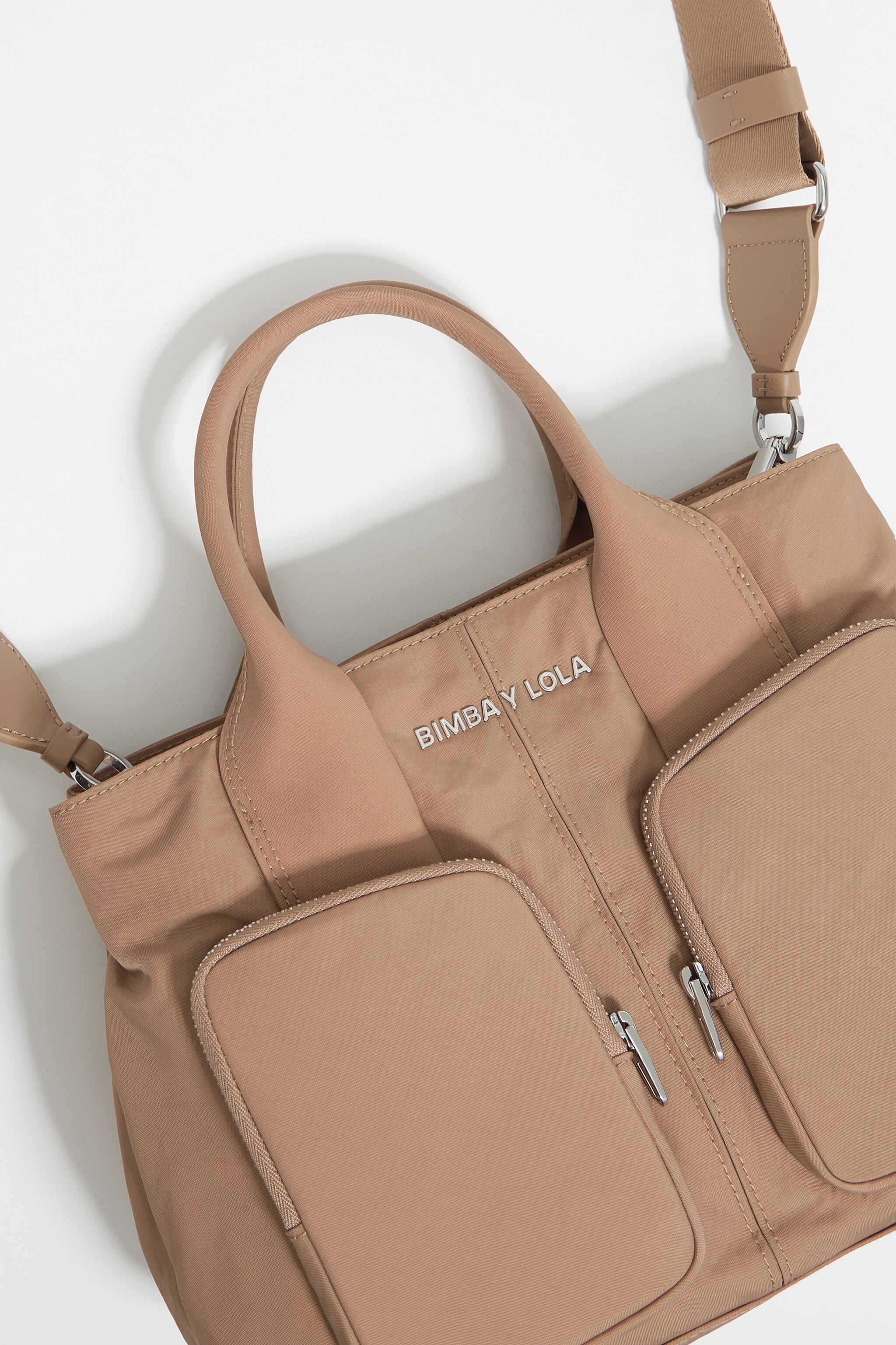 Large bark brown nylon Pocket handbag