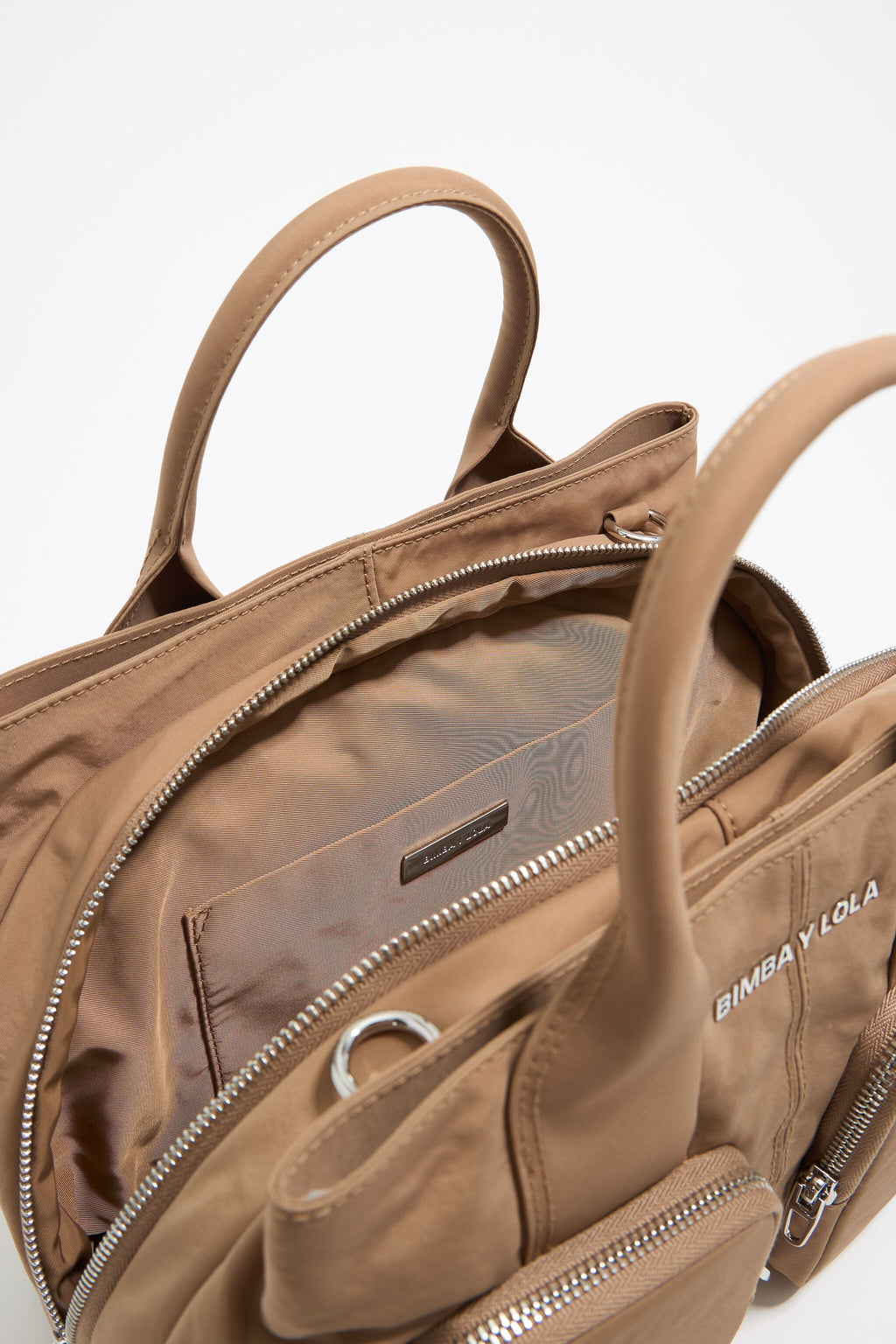 Large bark brown nylon Pocket handbag