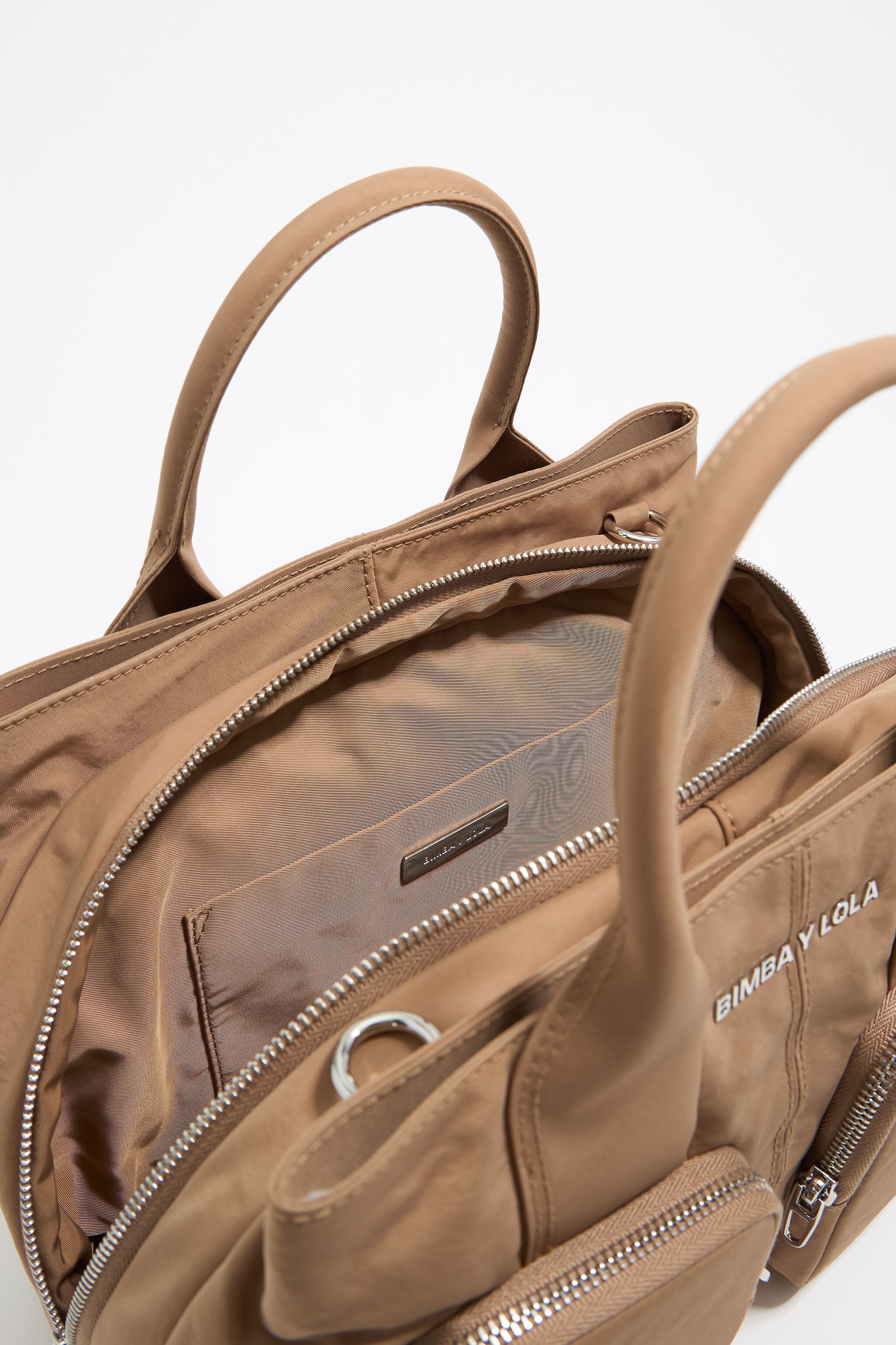 Large bark brown nylon Pocket handbag