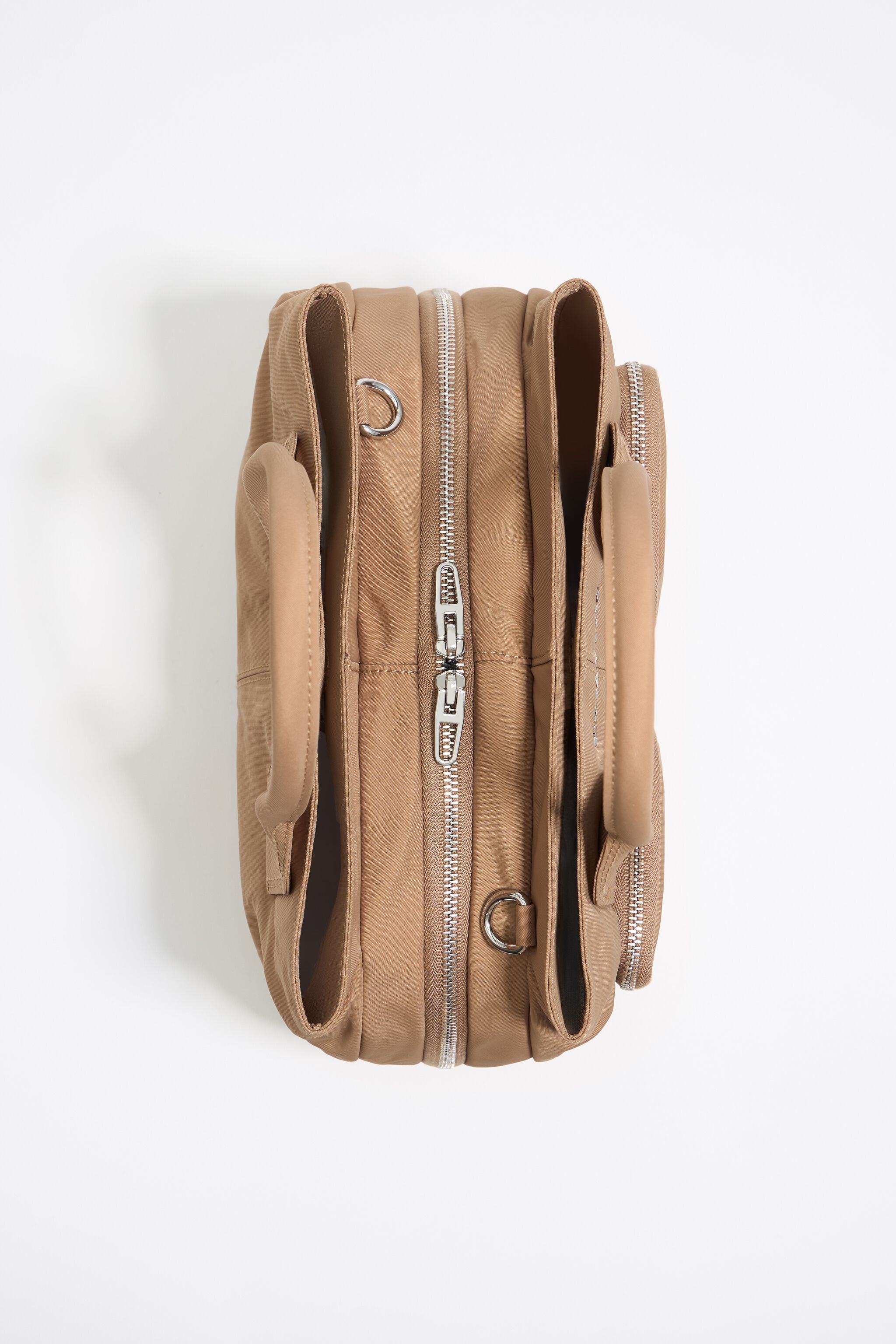 Large bark brown nylon Pocket handbag