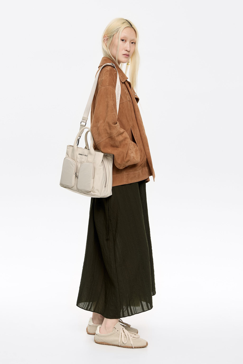 Large stone white nylon Pocket handbag