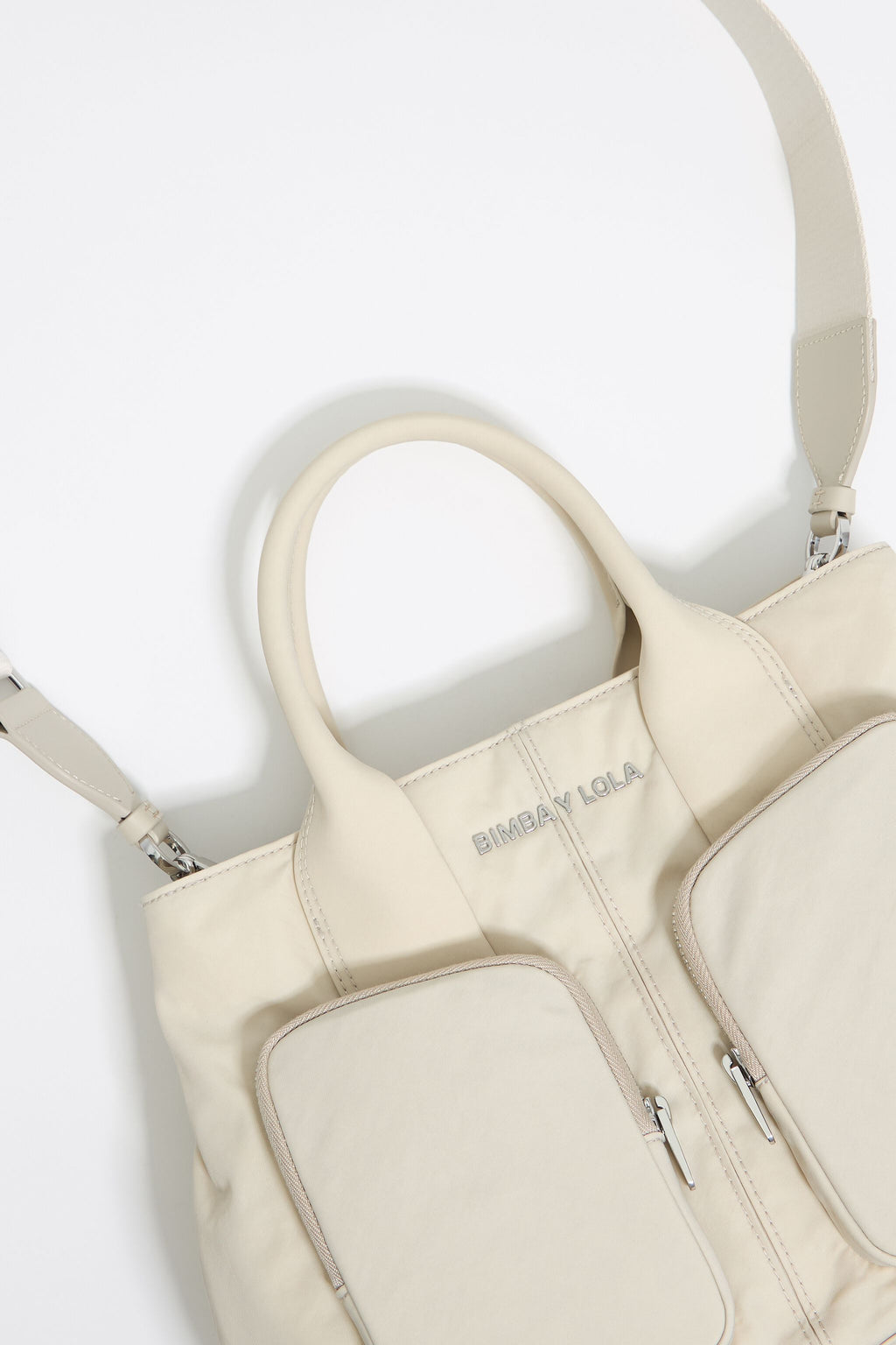 Large stone white nylon Pocket handbag