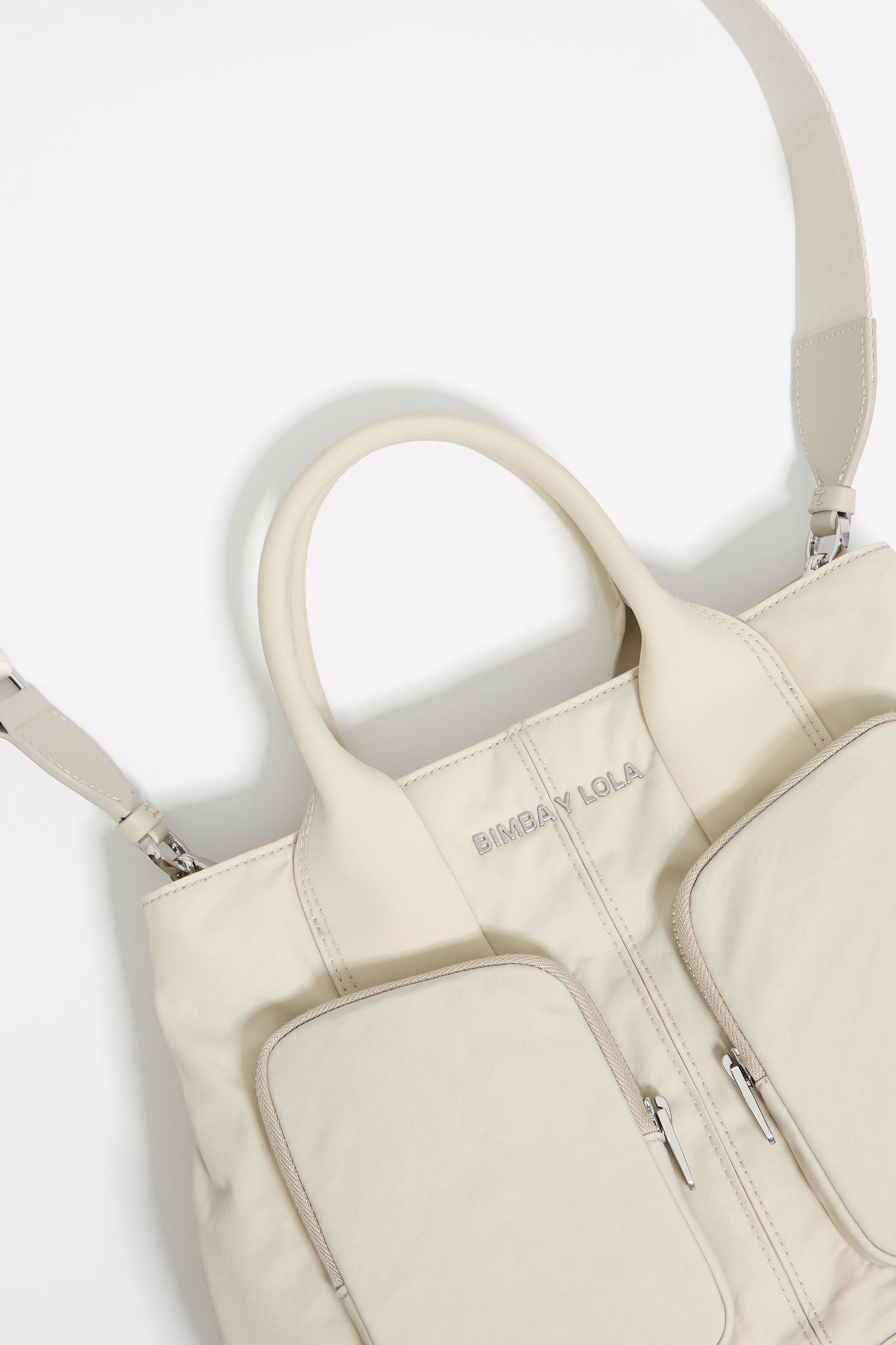 Large stone white nylon Pocket handbag