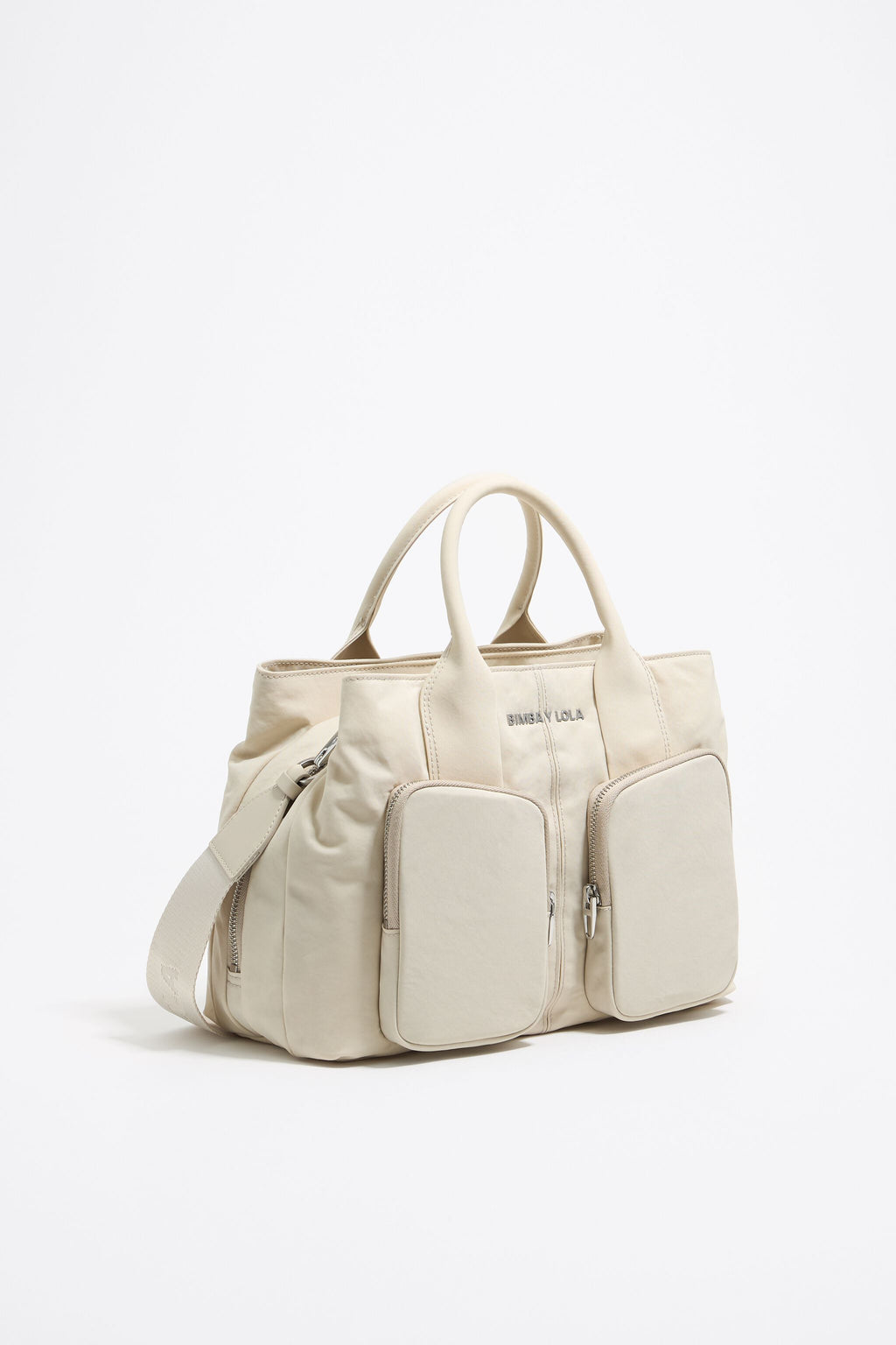 Large stone white nylon Pocket handbag