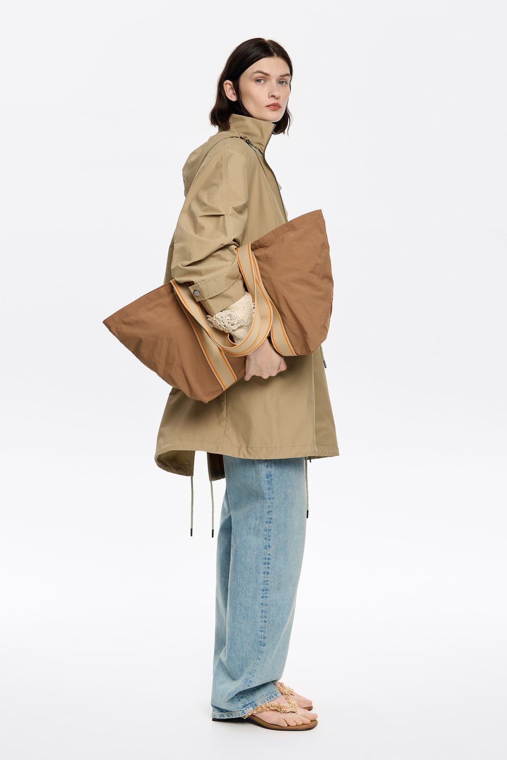 Cinnamon nylon maxi shopper bag