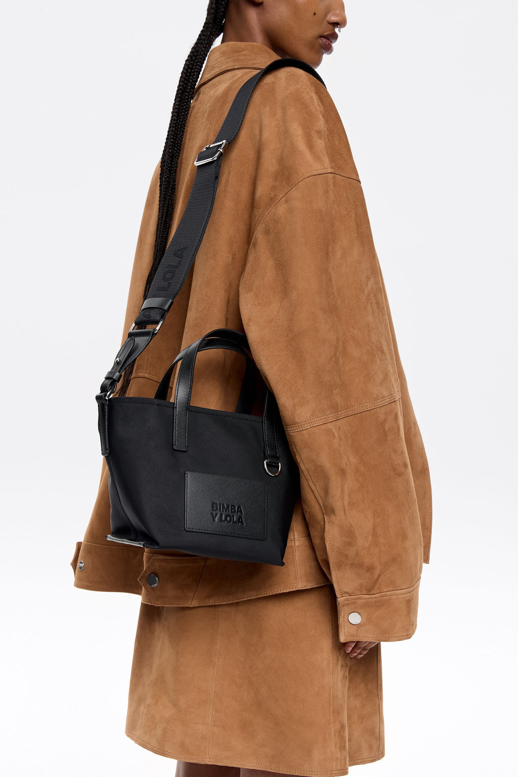 Mini black nylon shopper bag